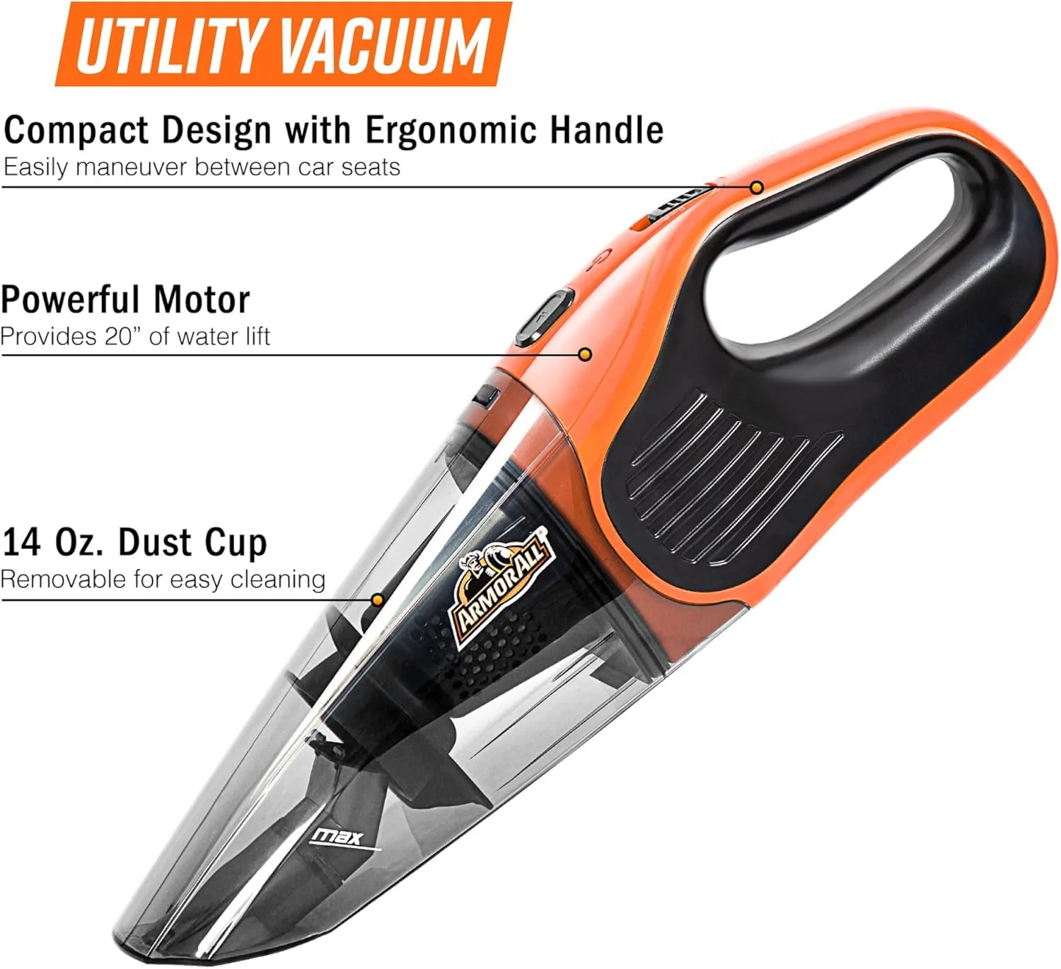 جاروبرقی دستی بی سیم خودرو Armor All AA07V1 0901 با شلنگ و برس مخصوص حیوانات خانگی، نارنجی جاروبرقی دستی بی سیم خودرو Armor All AA07V1 0901 با شلنگ و برس مخصوص حیوانات خانگی، نارنجی