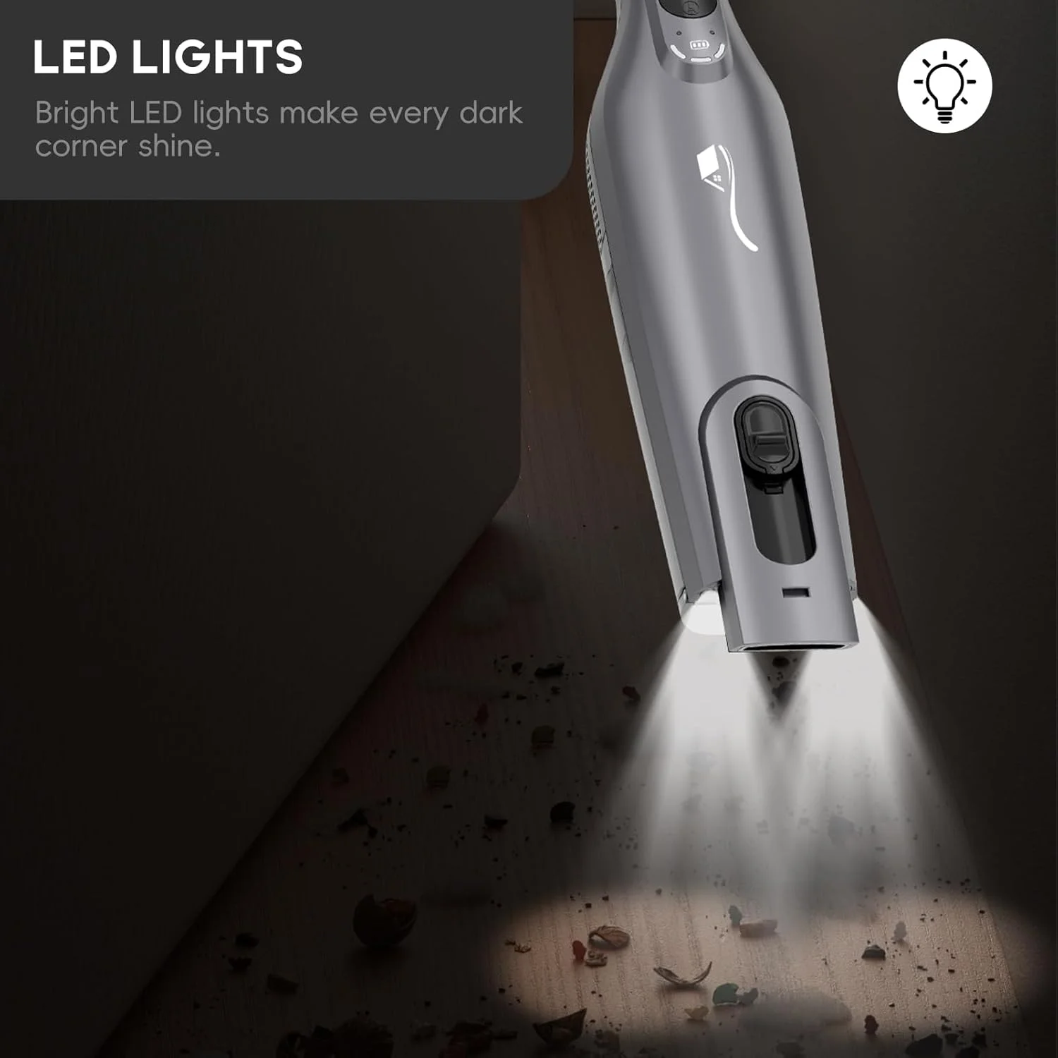 جاروبرقی دستی شارژی آیونتین، جاروبرقی دستی سبک و قابل حمل با چراغ LED، جاروبرقی دستی قابل شارژ با پایه شارژ، مکش قدرتمند برای دفتر، خانه، ماشین، نقره ای