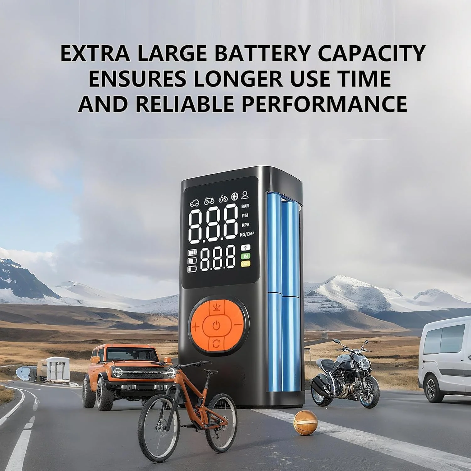 پمپ باد تایر قابل حمل | کمپرسور هوا خودرو، پمپ باد تایر شارژی با فشارسنج دیجیتال برای موتور سیکلت، کامیون، توپ، تعمیر، ورزش های فضای باز، مسافرت، کمپینگ، دوچرخه سواری در شب