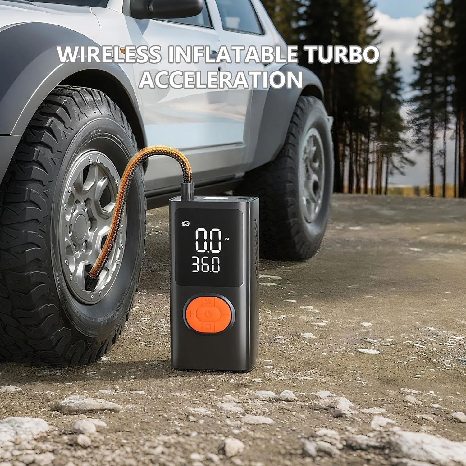 کمپرسور هوای قابل حمل - پمپ هوای بی سیم برای خودرو - تایر بادی با فشارسنج دیجیتال، چراغ قابل شارژ برای ورزش، کمپینگ، تعمیر دوچرخه، کامیون، موتور سیکلت، توپ، مسافرت و شرایط شبانه