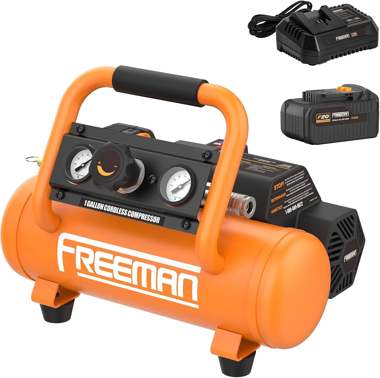 کیت کمپرسور هوای قابل حمل بی سیم 20 ولت فریمن مدل PE20V1GCK، یک گالن، 1/3 اسب بخار، به همراه باتری لیتیوم یونی 4 آمپر ساعتی و شارژر – 700 شات در هر بار شارژ
