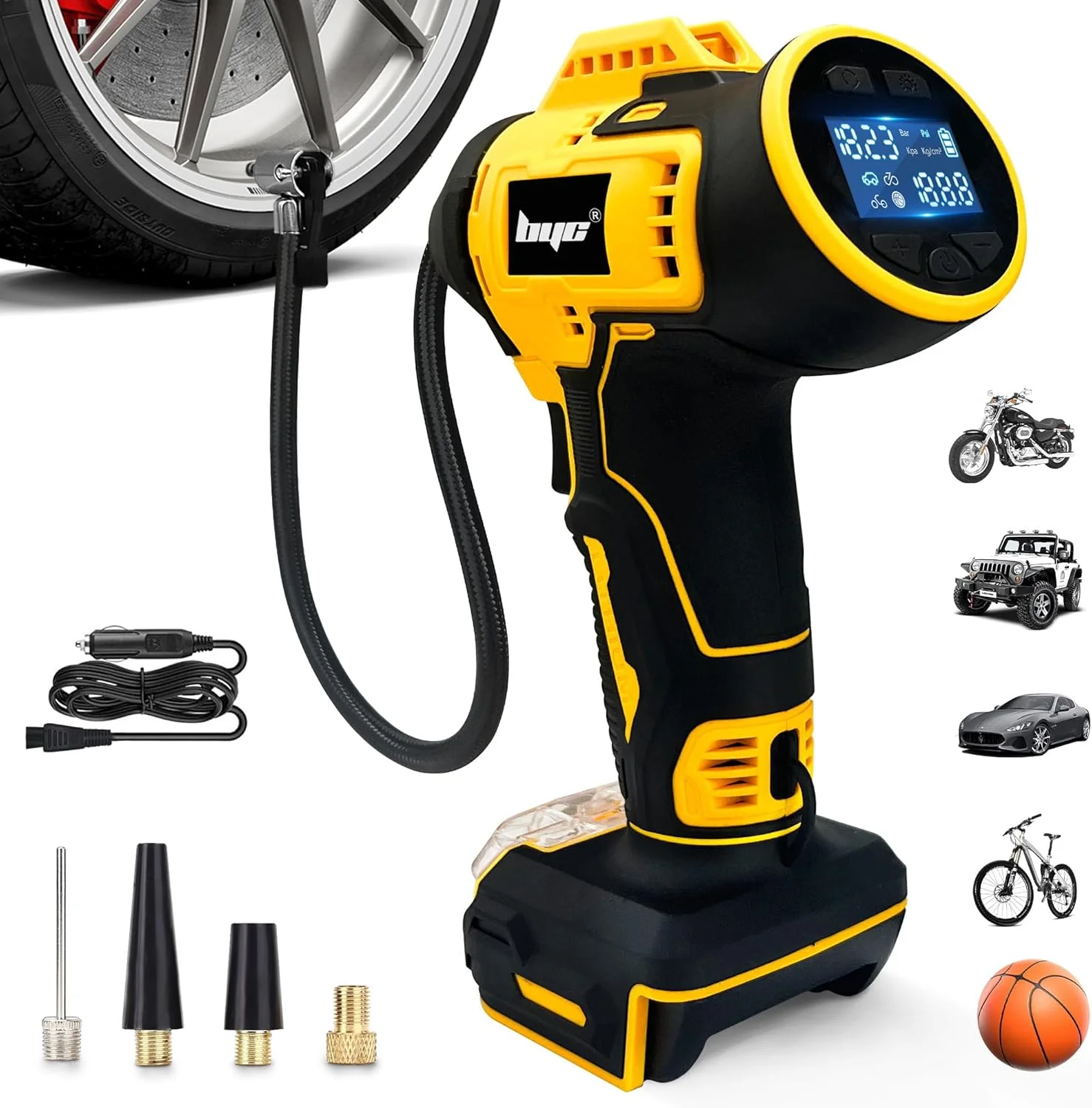 پمپ باد تایر بی سیم برای باتری 20 ولت Dewalt MAX، کمپرسور هوای قابل حمل 160PSI با فشارسنج، خاموش شدن خودکار و باد کردن سریع، پمپ هوای قابل حمل برای ماشین، موتور سیکلت، دوچرخه، توپ (بدون باتری)