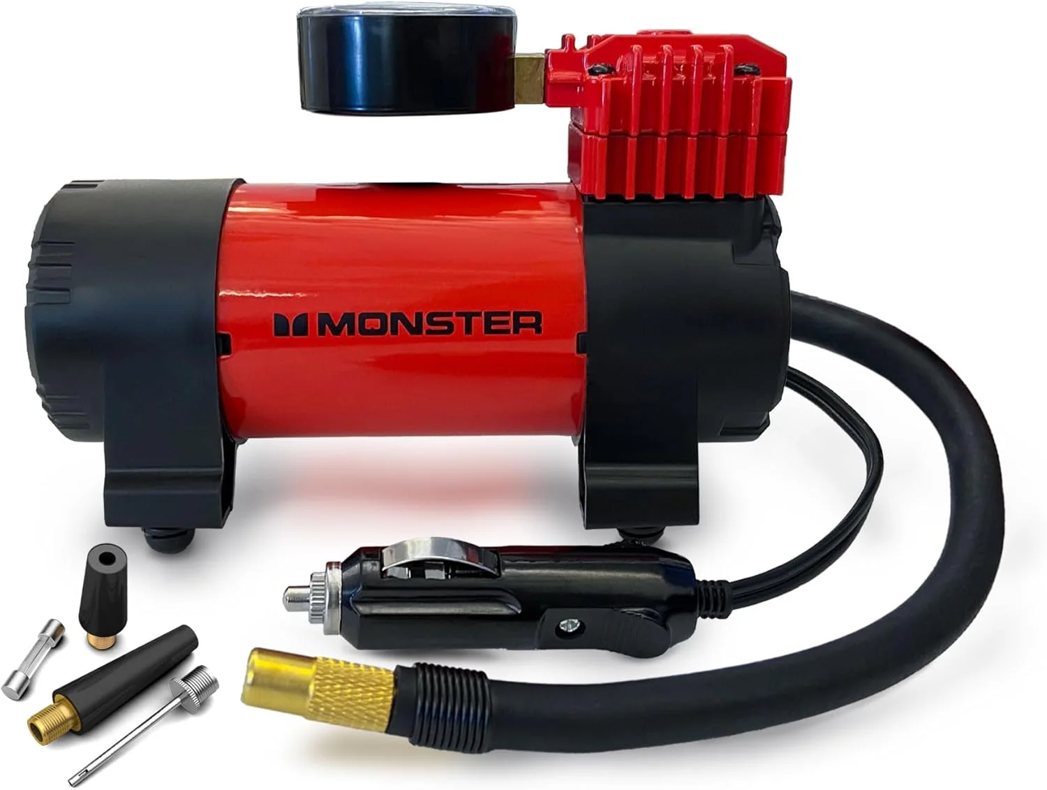 کمپرسور هوای 100 PSI مانستر، پمپ باد تایر، برق 12 ولت DC، نمایشگر آنالوگ، سری های قابل تعویض، فیوز اضافی (سیم 10 فوتی) (بدون دسته حمل)