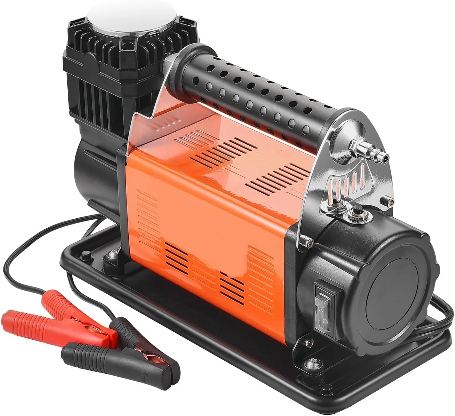 کمپرسور باد قابل حمل 12 ولت، کمپرسور هوای سنگین 7.06CFM 150PSI پمپ باد آفرود با آداپتور برای خودرو، شاسی بلند، RV، کامیون شامل سیم برق 2 متری و شلنگ هوا 8 متری با گیج فشار و کیف حمل