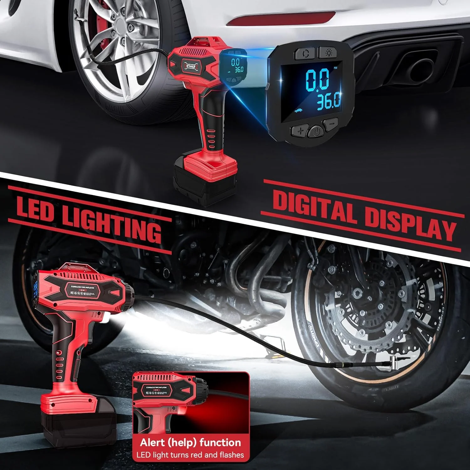 کمپرسور باد و پمپ باد تایر شارژی DIYtoolifz برای باتری 18 ولت Milwaukee، پمپ هوای دستی قابل حمل با گیج فشار دیجیتال برای اتومبیل، موتورسیکلت، دوچرخه، توپ های ورزشی (باتری شامل نمی شود) (160psi) کمپرسور باد و پمپ باد تایر شارژی DIYtoolifz برای باتری 18 ولت Milwaukee، پمپ هوای دستی قابل حمل با گیج فشار دیجیتال برای اتومبیل، موتورسیکلت، دوچرخه، توپ های ورزشی (باتری شامل نمی شود) (160psi)