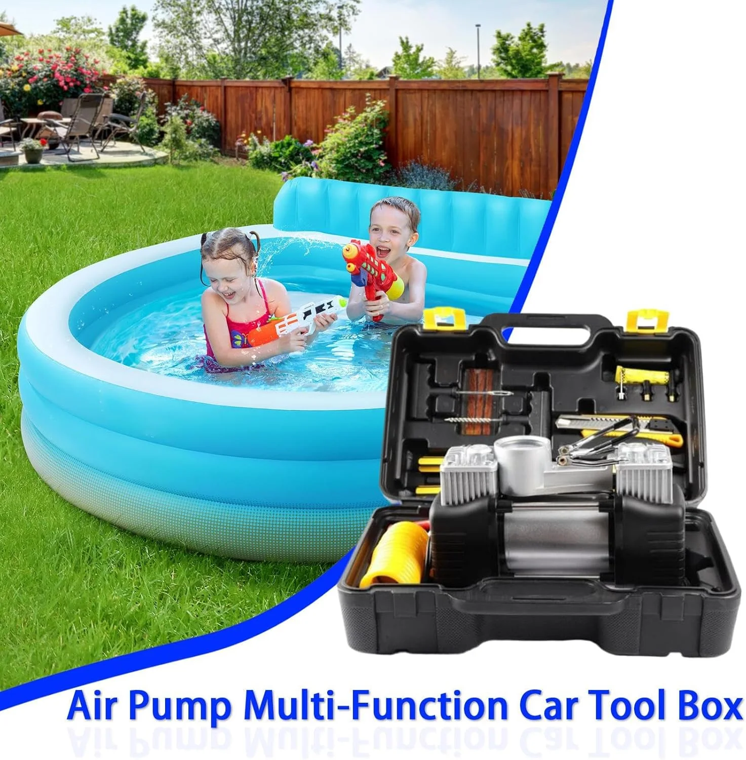 جعبه ابزار کمپرسور هوا - کیت ابزار تعمیرات فضای باز - مجموعه پمپ باد فشار قوی 12 ولت برای دوچرخه، موتور سیکلت، کامیون، RV، کمپینگ، مسافرت، مصارف خانگی، شرایط اضطراری و کمک های کنار جاده ای جعبه ابزار کمپرسور هوا - کیت ابزار تعمیرات فضای باز - مجموعه پمپ باد فشار قوی 12 ولت برای دوچرخه، موتور سیکلت، کامیون، RV، کمپینگ، مسافرت، مصارف خانگی، شرایط اضطراری و کمک های کنار جاده ای