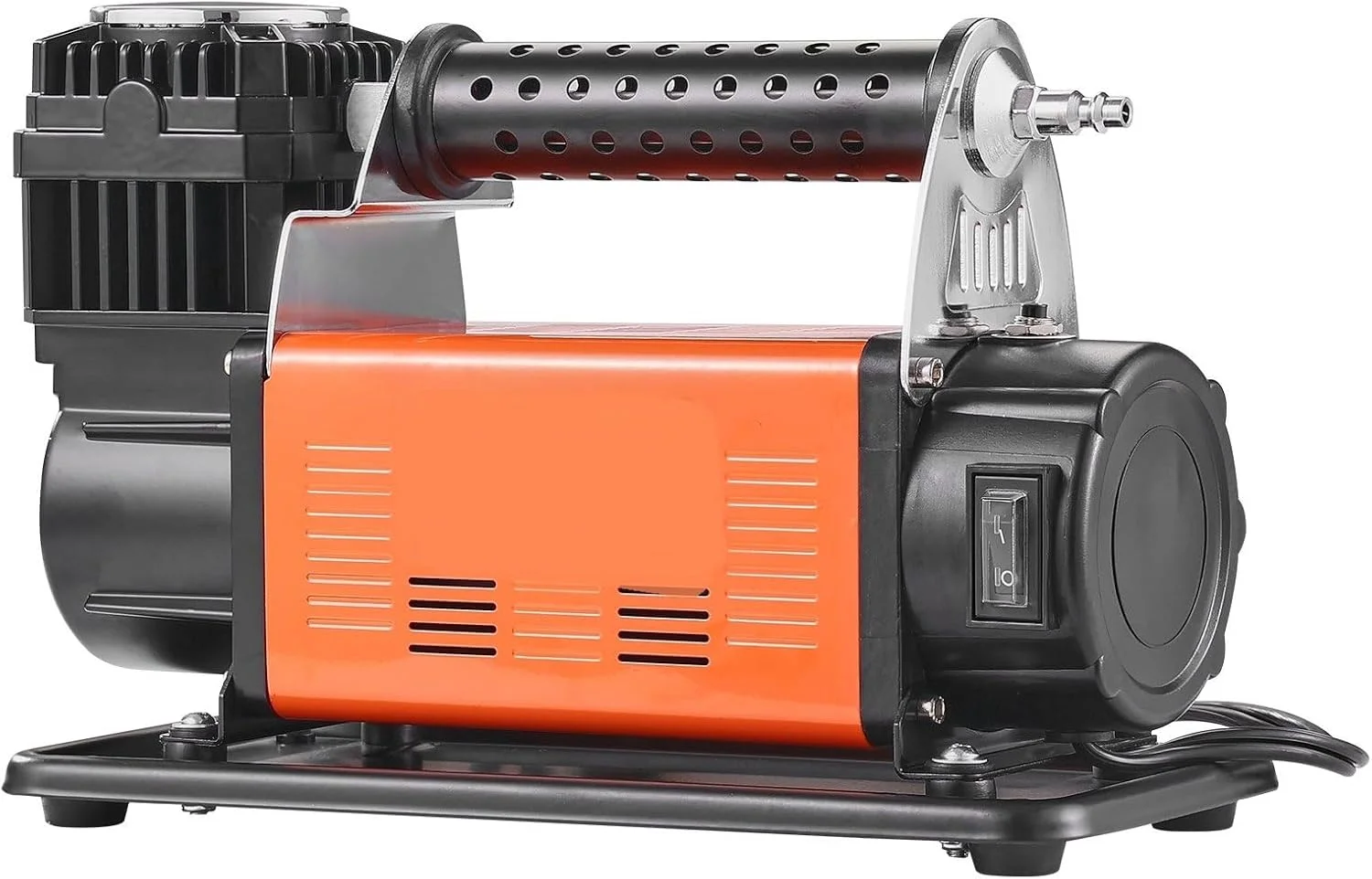 کمپرسور باد قابل حمل 12 ولت، کمپرسور هوای سنگین 7.06CFM 150PSI پمپ باد آفرود با آداپتور برای خودرو، شاسی بلند، RV، کامیون شامل سیم برق 2 متری و شلنگ هوا 8 متری با گیج فشار و کیف حمل