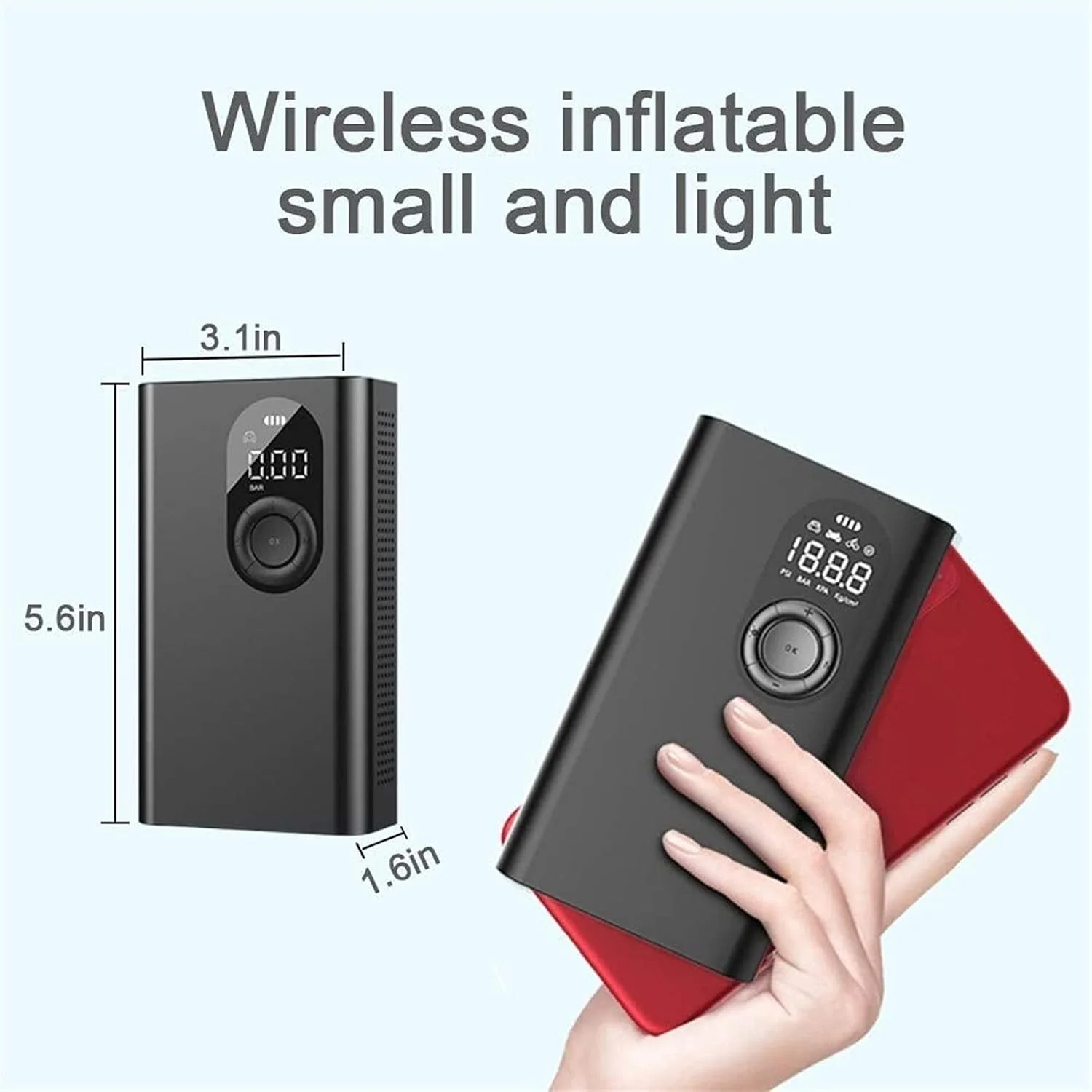 پمپ باد لاستیک ZDmalt با فشار 120 PSI، کمپرسور هوای الکتریکی با باتری لیتیوم یونی قابل شارژ، کمپرسور هوای قابل حمل برای اتومبیل، موتور سیکلت، توپ، حلقه های شنا و تمام دوچرخه ها