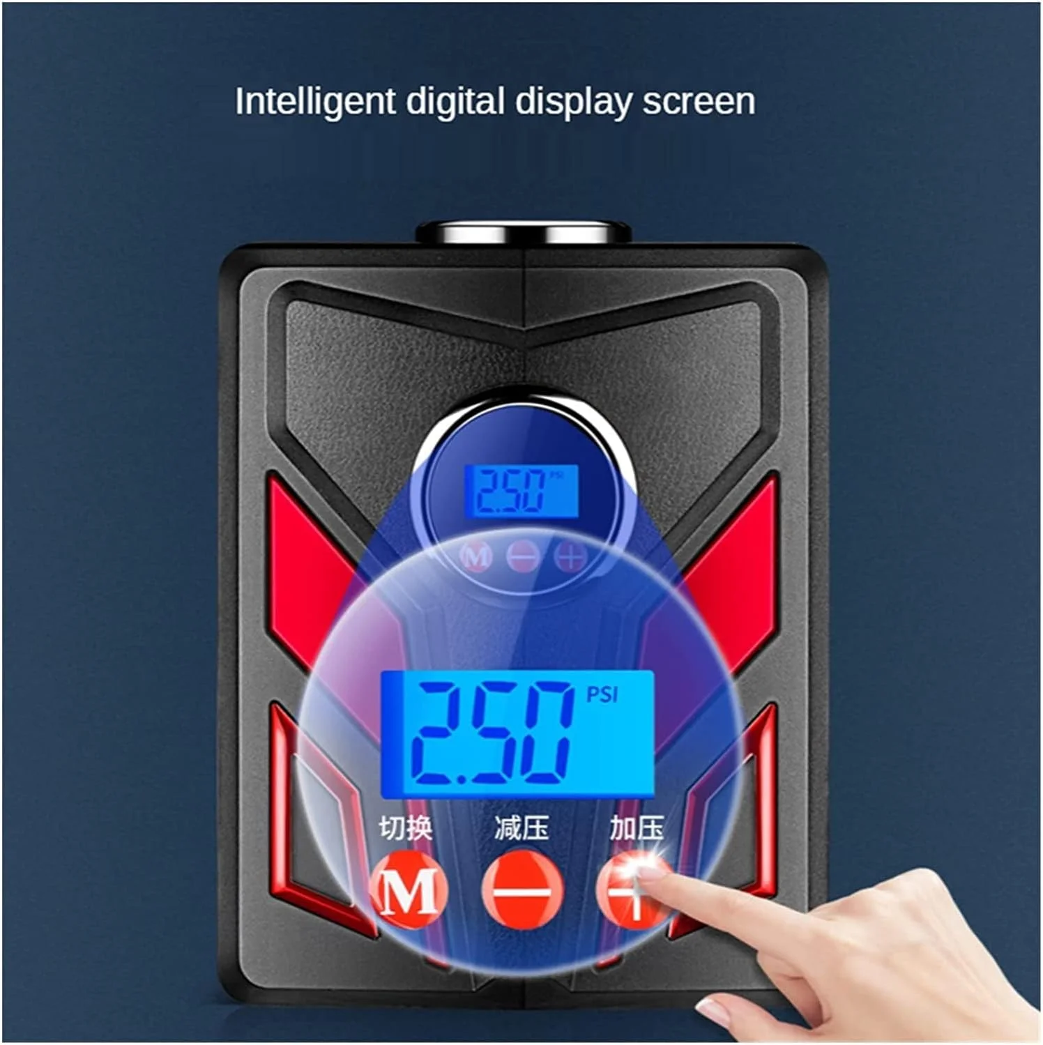 پمپ باد دیجیتال خودرو، پمپ هوای جهانی خودرو 12 ولت، ابزار برقی باد کردن، دستگاه کمپرسور هوای خودرو، پمپ باد تایر با فشارسنج دیجیتال و چراغ قوه (نمایشگر دیجیتال)