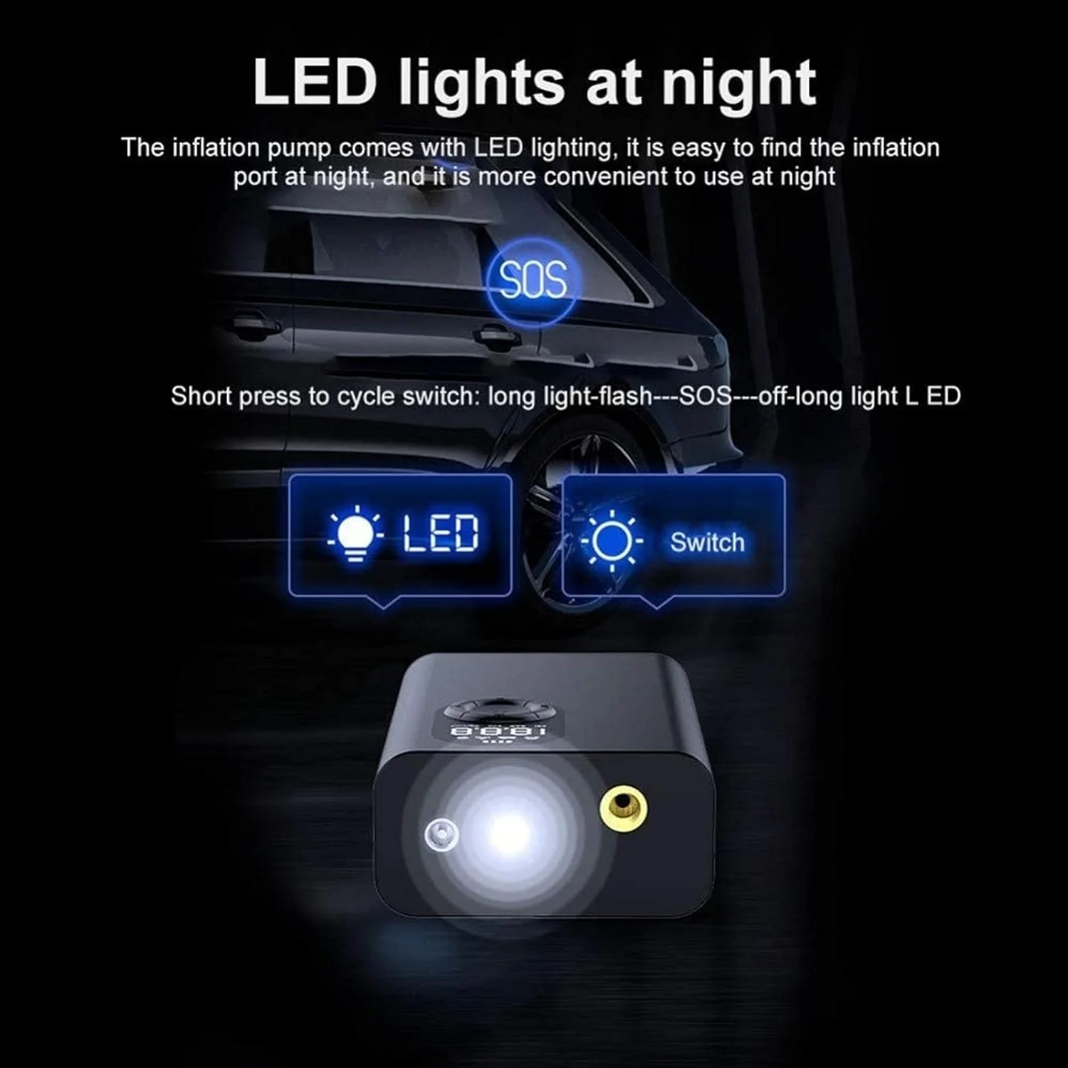 پمپ باد لاستیک ZDmalt با فشار 120 PSI، کمپرسور هوای الکتریکی با باتری لیتیوم یونی قابل شارژ، کمپرسور هوای قابل حمل برای اتومبیل، موتور سیکلت، توپ، حلقه های شنا و تمام دوچرخه ها