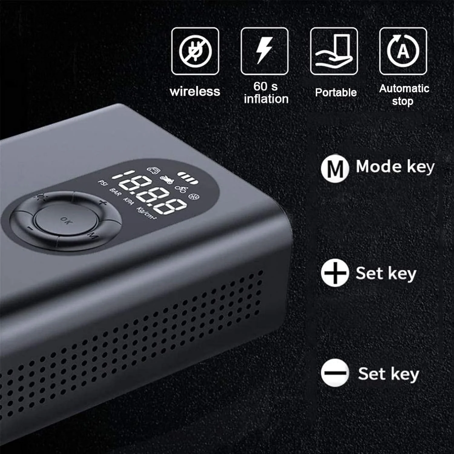 پمپ باد لاستیک ZDmalt با فشار 120 PSI، کمپرسور هوای الکتریکی با باتری لیتیوم یونی قابل شارژ، کمپرسور هوای قابل حمل برای اتومبیل، موتور سیکلت، توپ، حلقه های شنا و تمام دوچرخه ها