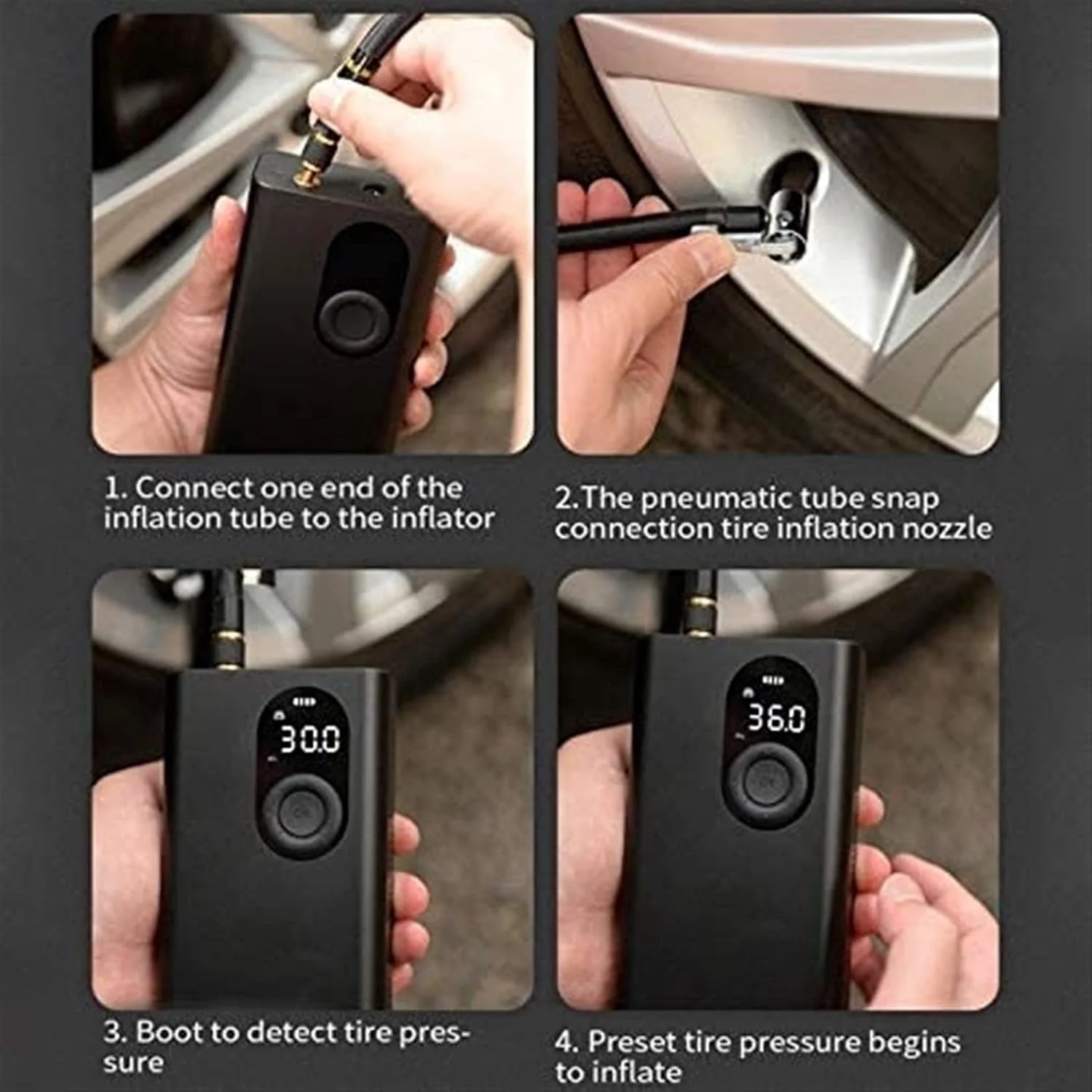 پمپ باد لاستیک ZDmalt با فشار 120 PSI، کمپرسور هوای الکتریکی با باتری لیتیوم یونی قابل شارژ، کمپرسور هوای قابل حمل برای اتومبیل، موتور سیکلت، توپ، حلقه های شنا و تمام دوچرخه ها