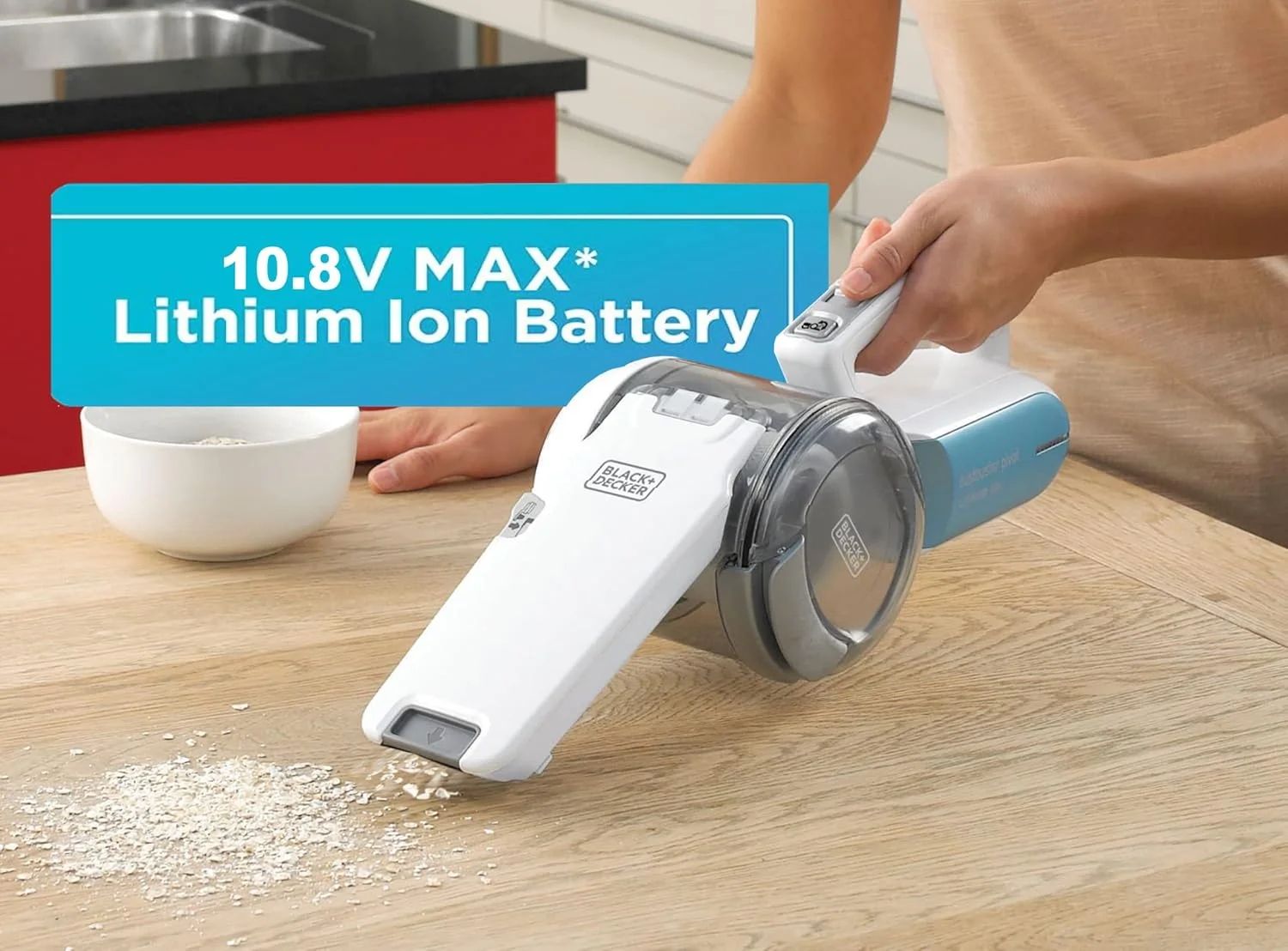 جاروبرقی دستی شارژی بلک اند دکر 10.8 ولت مدل PV1020L-B5 با باتری لیتیوم-یون 1.5 آمپر ساعت، قدرت مکش 20AW، ظرفیت مخزن 440 میلی لیتر و فیلتراسیون سه گانه با چرخش 200 درجه