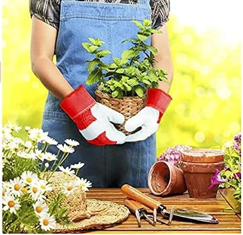 دستکش باغبانی مقاوم، دستکش کار چرمی ضد خار، مناسب برای ابزار باغبانی، قیچی باغبانی، آجرچینی، زنانه و مردانه
