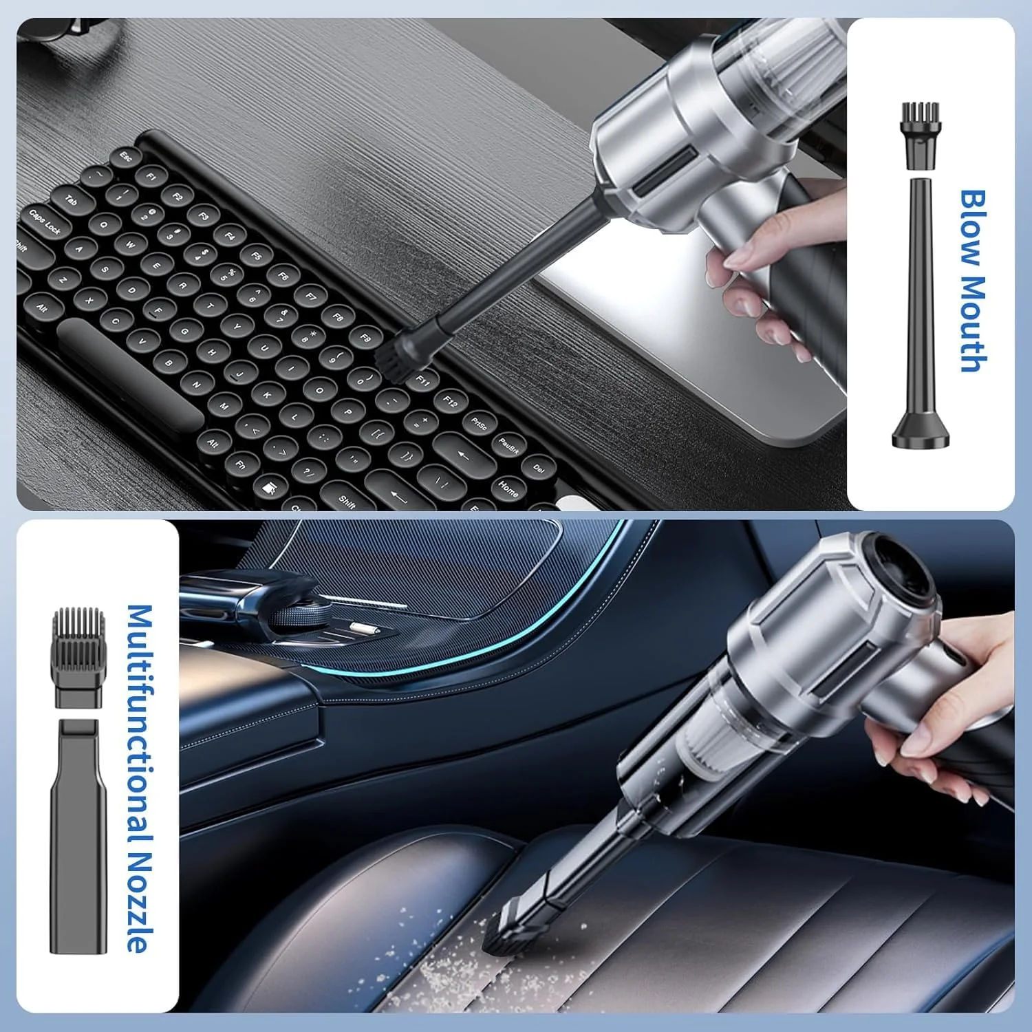 جاروبرقی فشرده تاشو 4 در 1 بدون سیم خودرو Forubar، جاروبرقی دستی قابل حمل 22000Pa با گردگیر و دمنده هوای فشرده، موتور بدون جاروبک، 3 سرعته، شارژ Type-C برای خودرو، خانه، دفتر، موی حیوانات خانگی