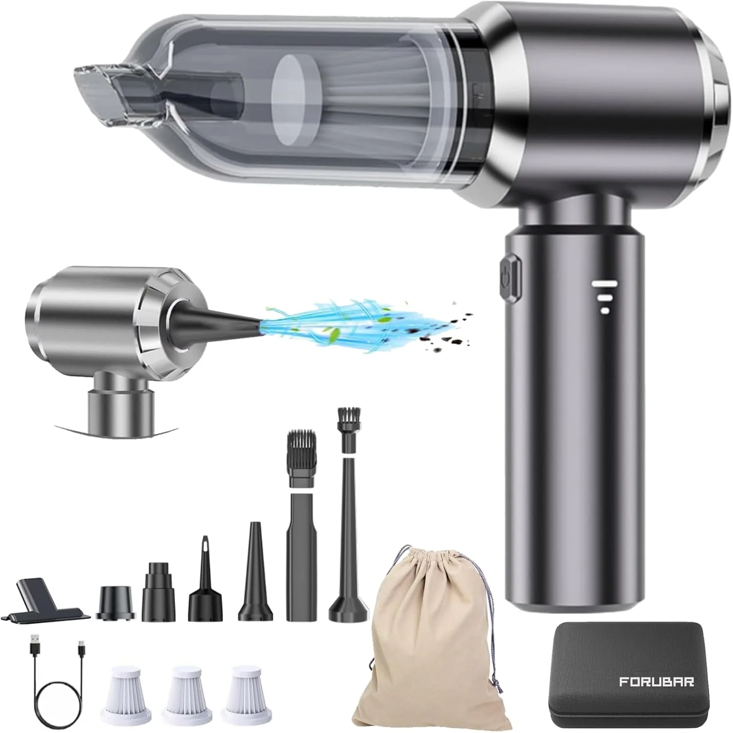 جاروبرقی خودرویی بی سیم 4 در 1 Forubar، جاروبرقی قابل حمل 25KPa با 3 حالت سرعت، دمنده هوای پرقدرت برای خودرو، خانه، دفتر، کمپینگ جاروبرقی خودرویی بی سیم 4 در 1 Forubar، جاروبرقی قابل حمل 25KPa با 3 حالت سرعت، دمنده هوای پرقدرت برای خودرو، خانه، دفتر، کمپینگ