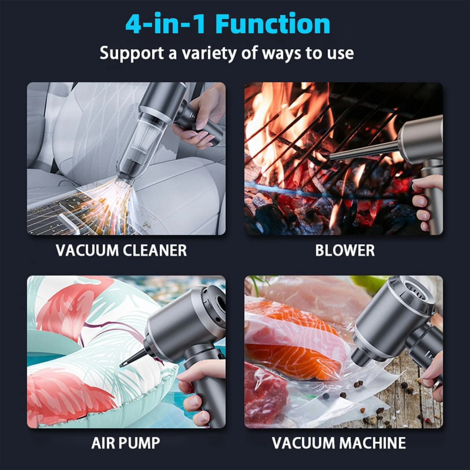 جاروبرقی خودرویی بی سیم 4 در 1 Forubar، جاروبرقی قابل حمل 25KPa با 3 حالت سرعت، دمنده هوای پرقدرت برای خودرو، خانه، دفتر، کمپینگ جاروبرقی خودرویی بی سیم 4 در 1 Forubar، جاروبرقی قابل حمل 25KPa با 3 حالت سرعت، دمنده هوای پرقدرت برای خودرو، خانه، دفتر، کمپینگ