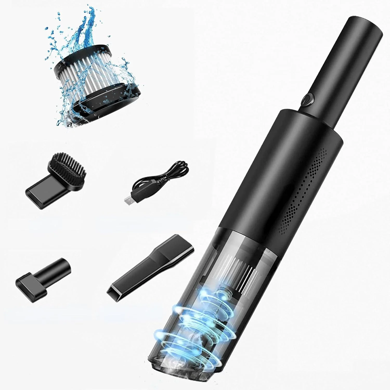 جاروبرقی دستی فی، جاروبرقی خودرو با مکش 6000Pa، جاروبرقی کوچک قابل شارژ 120 واتی قدرتمند، جاروبرقی دستی قابل حمل بی سیم خشک و مرطوب برای تمیز کردن خانه و خودرو، مشکی جاروبرقی دستی فی، جاروبرقی خودرو با مکش 6000Pa، جاروبرقی کوچک قابل شارژ 120 واتی قدرتمند، جاروبرقی دستی قابل حمل بی سیم خشک و مرطوب برای تمیز کردن خانه و خودرو، مشکی