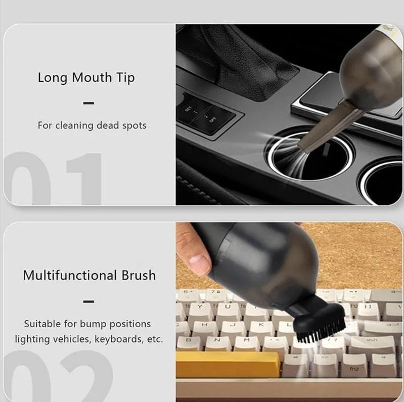 جاروبرقی رومیزی کوچک NALACAL، جاروبرقی بی‌سیم قابل حمل برای کیبورد، جاروبرقی دستی قابل شارژ برای تمیز کردن گرد و غبار، مو، خرده ریزه‌ها، تراشه‌های پاک کن، خاکستر سیگار، سفید