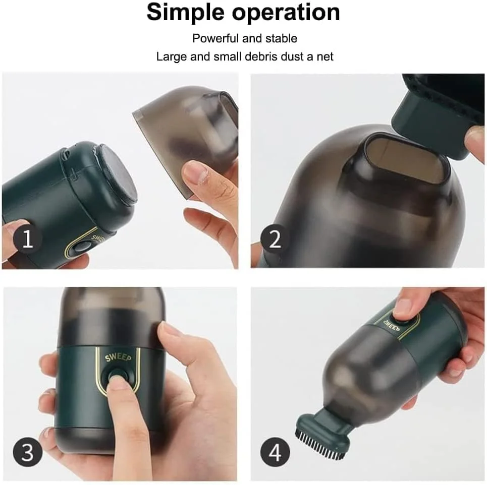 جاروبرقی رومیزی کوچک NALACAL، جاروبرقی بی‌سیم قابل حمل برای کیبورد، جاروبرقی دستی قابل شارژ برای تمیز کردن گرد و غبار، مو، خرده ریزه‌ها، تراشه‌های پاک کن، خاکستر سیگار، سفید