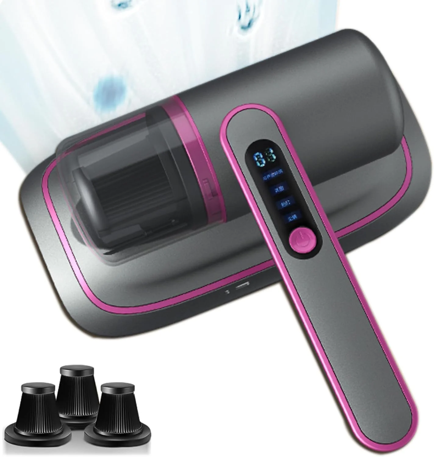 جاروبرقی تخت خوابی بی سیم ارتقا یافته KASTWAVE، جاروبرقی تشک با نور بنفش، جاروبرقی دستی عمیق 2 سرعته برای تشک، مبل، بالش، فرش، ملحفه (3 فیلتر)