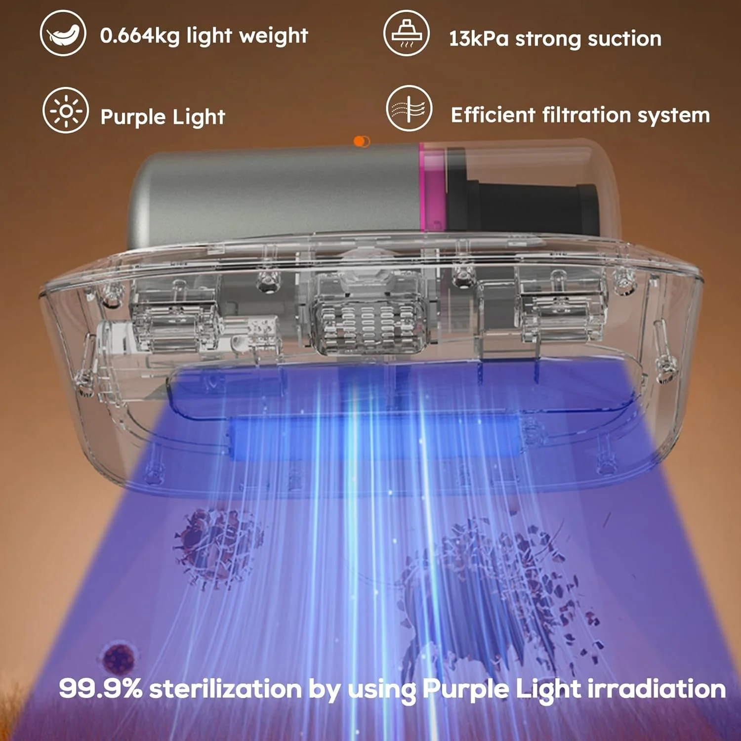 جاروبرقی تخت خوابی بی سیم ارتقا یافته KASTWAVE، جاروبرقی تشک با نور بنفش، جاروبرقی دستی عمیق 2 سرعته برای تشک، مبل، بالش، فرش، ملحفه (3 فیلتر)