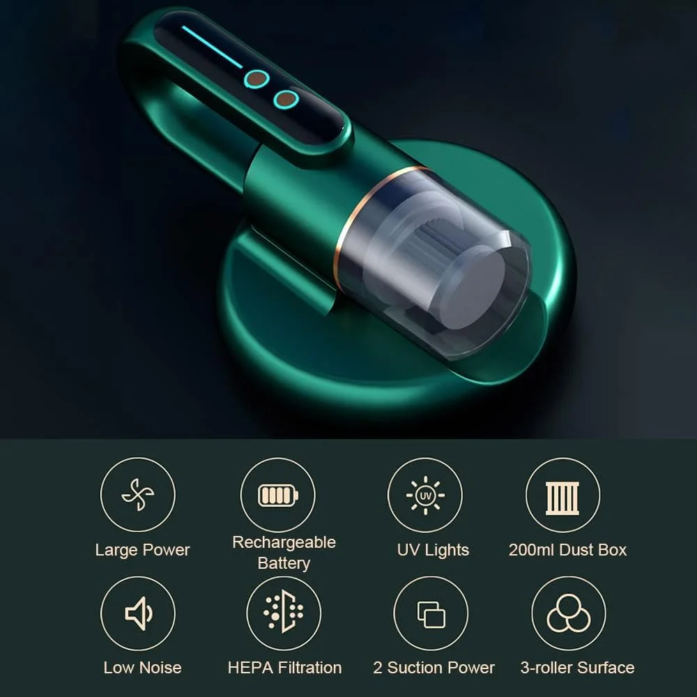 جاروبرقی دستی بی سیم KASTWAVE - جاروبرقی قدرتمند 5000PA برای تشک با فیلتراسیون HEPA، دستگاه تمیز کننده جاروبرقی حذف کننده کنه UV برای تشک تخت، بالش، مبل پارچه ای