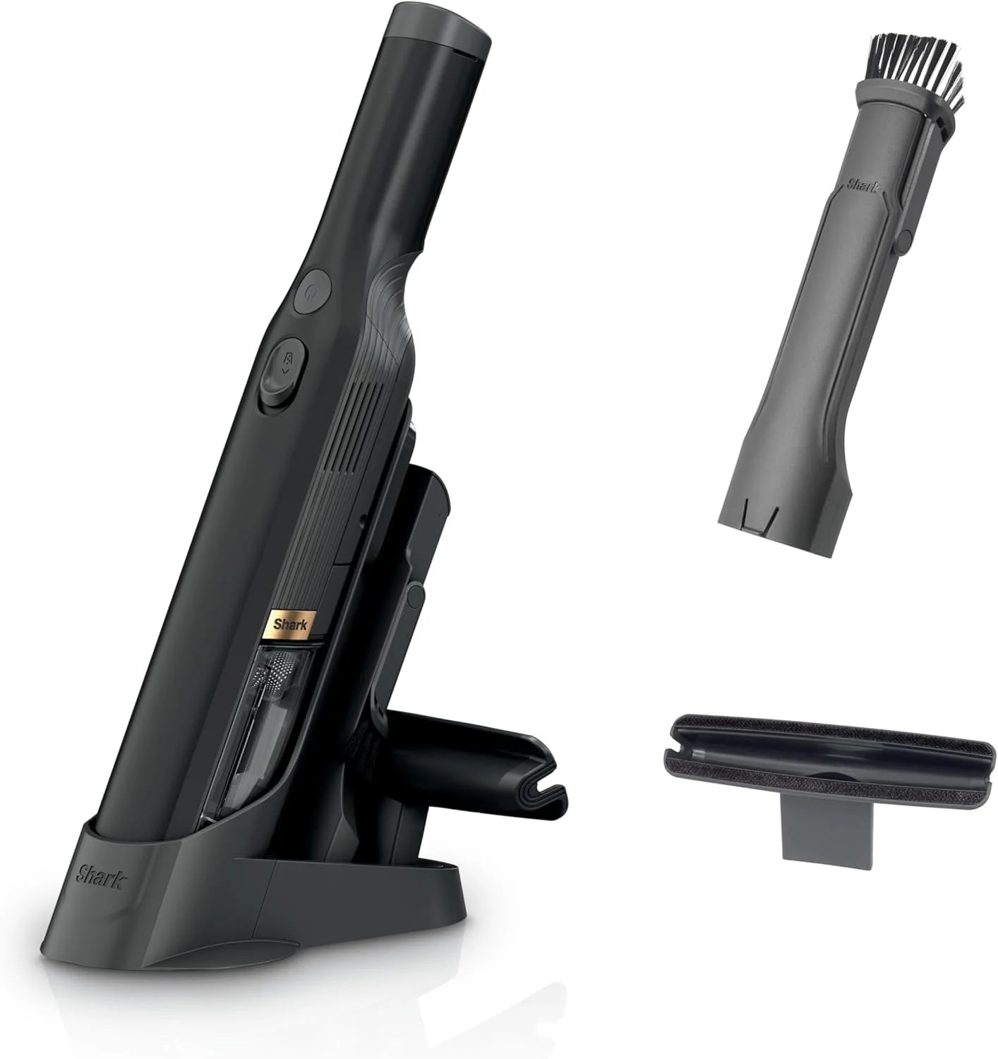 جاروبرقی دستی شارژی Shark WV201BK WANDVAC، سبک و قابل حمل با وزن 635 گرم. با مکش قدرتمند، پایه شارژ، تخلیه آسان با یک لمس برای ماشین و خانه، تشک، ابزار شکاف گردگیری شامل می شود، مشکی