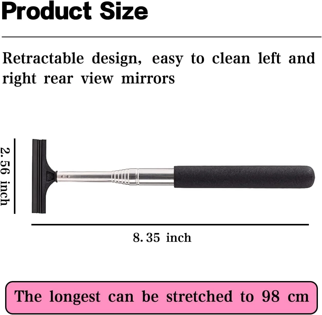 برف پاک کن آینه عقب خودرو KASTWAVE، تمیز کننده آینه تلسکوپی خودرو، ابزار تمیز کننده خودرو با دسته بلند 98 سانتی متری، تمیز کننده شیشه آینه