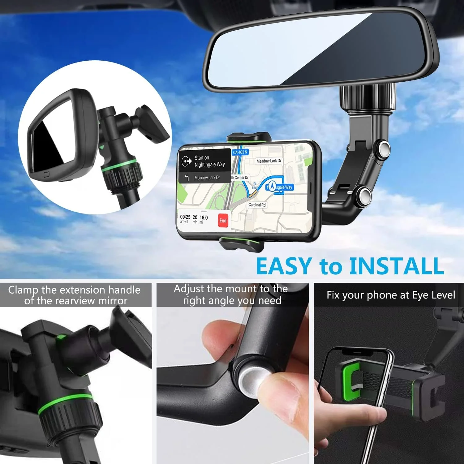 پایه نگهدارنده گوشی آینه عقب خودرو KASTWAVE، چرخش 360 درجه، سازگار با تمام گوشی های هوشمند و GPS 4 تا 7 اینچی - ایده آل برای خودروهای مدرن پایه نگهدارنده گوشی آینه عقب خودرو KASTWAVE، چرخش 360 درجه، سازگار با تمام گوشی های هوشمند و GPS 4 تا 7 اینچی - ایده آل برای خودروهای مدرن