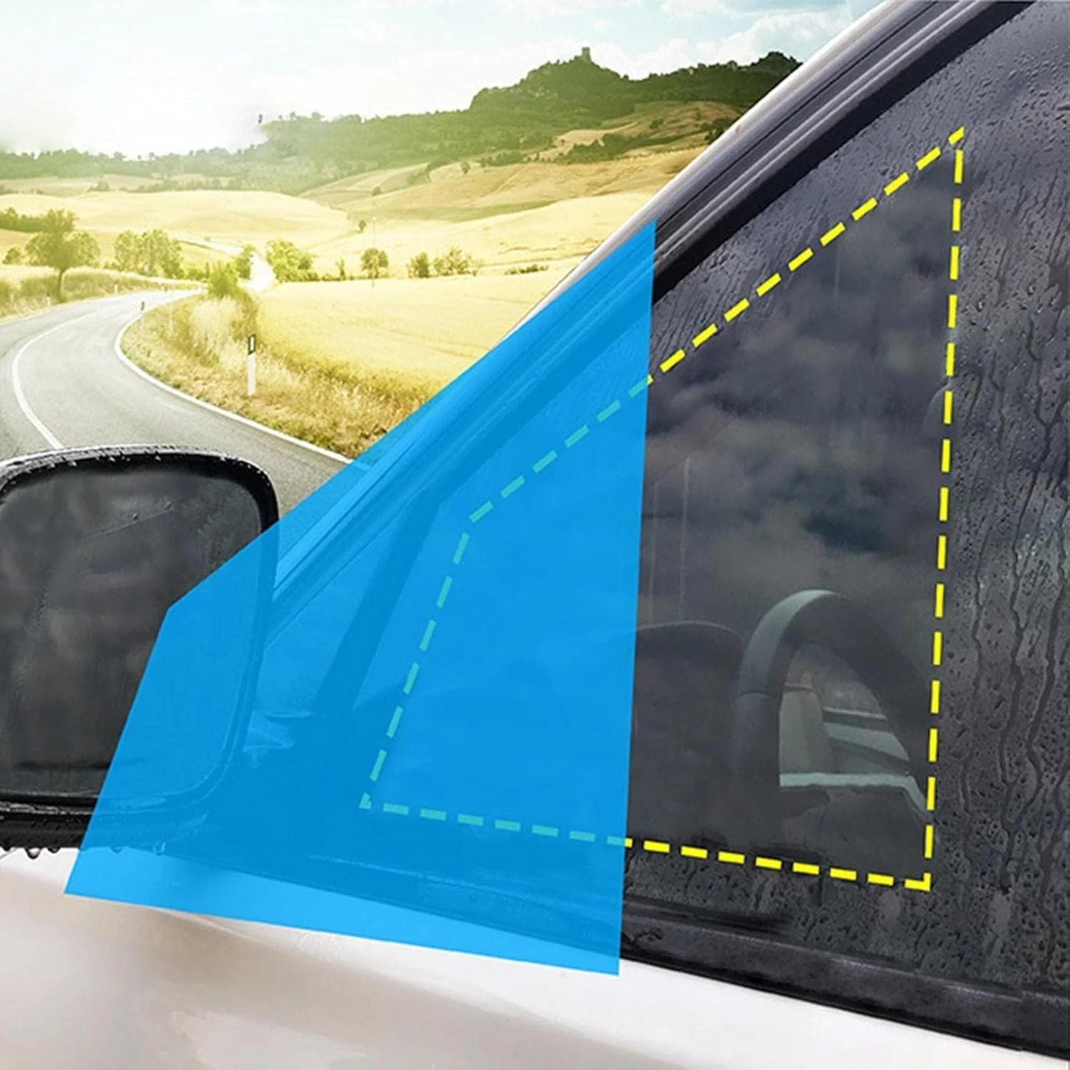 برچسب محافظ نانو ضد باران و ضد مه آینه بغل، فیلم آینه خودرو ضد آب با وضوح بالا و دید شفاف ضد تابش نور برای خودروهای سواری، شاسی بلند، کامیون، موتور سیکلت، بیضی و ذوزنقه ای آبی، 4 عدد