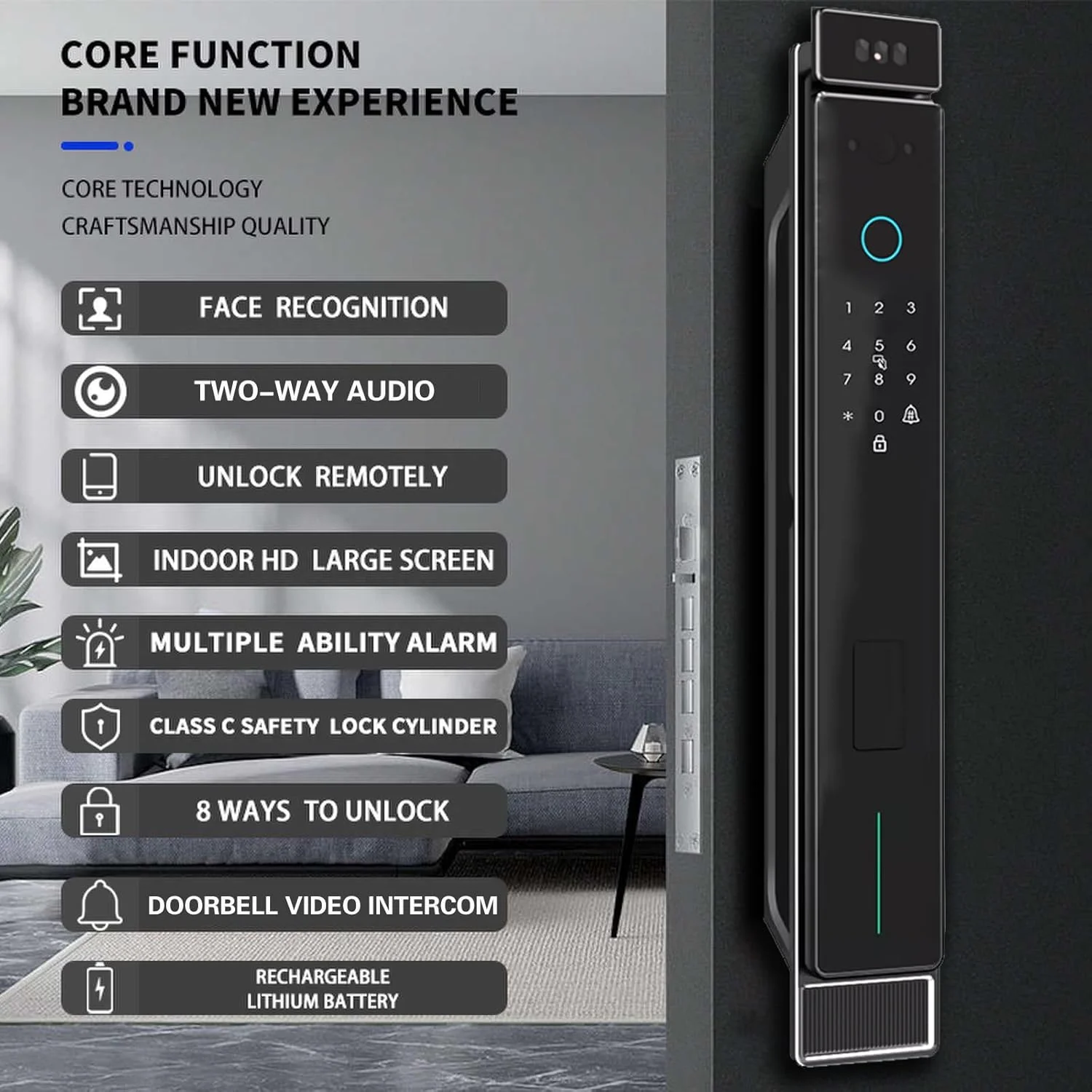 قفل هوشمند دوربین دار YASUCISS، قفل هوشمند CNC، تشخیص چهره سه بعدی، نظارت بلادرنگ، ارتباط داخلی دو طرفه، Wi-Fi داخلی، کنترل از راه دور برنامه، تنظیم R/L برای Airbnb، خانه، هتل، دفتر قفل هوشمند دوربین دار YASUCISS، قفل هوشمند CNC، تشخیص چهره سه بعدی، نظارت بلادرنگ، ارتباط داخلی دو طرفه، Wi-Fi داخلی، کنترل از راه دور برنامه، تنظیم R/L برای Airbnb، خانه، هتل، دفتر