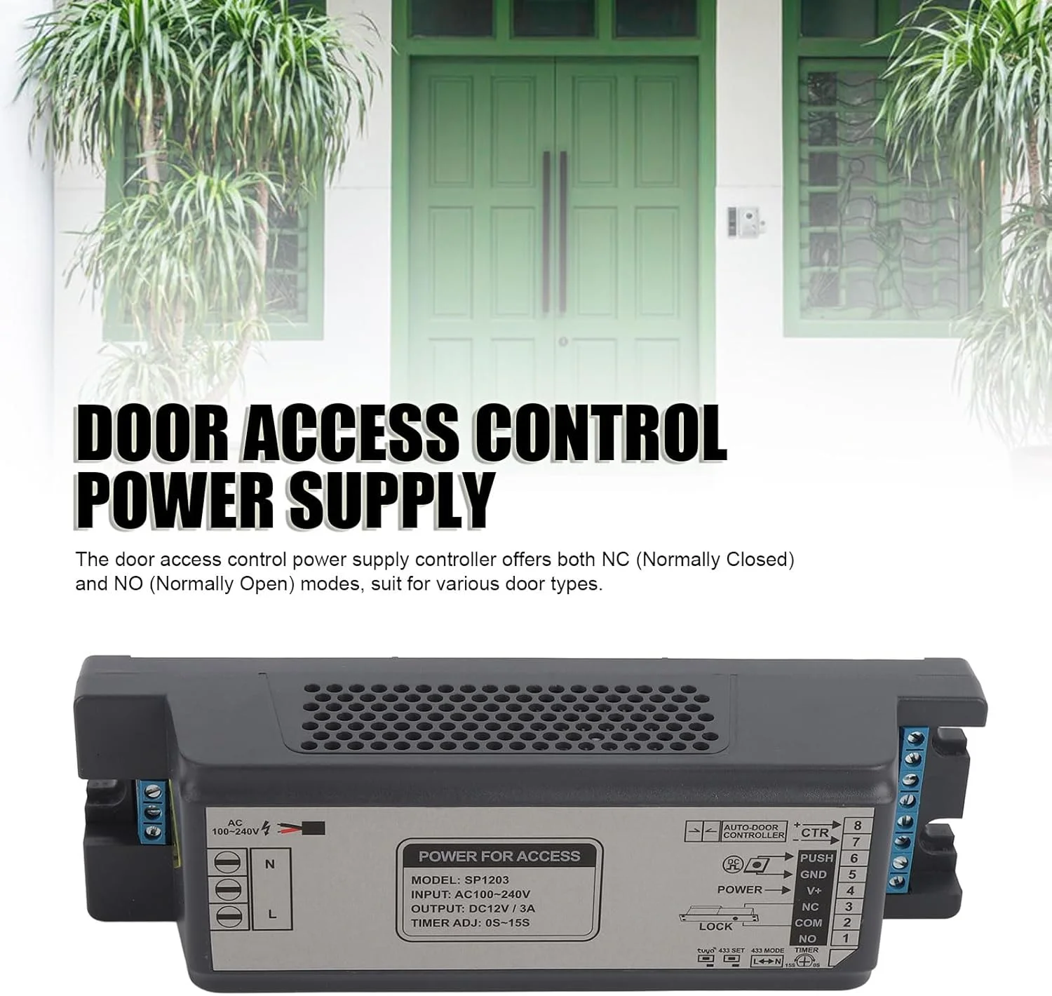 سیستم کنترل دسترسی درب ورودی، منبع تغذیه کنترل دسترسی درب 12 ولت 3 آمپر 433 مگاهرتز وای فای سوئیچ کنترل از راه دور بی سیم RF برای برنامه Tuya برای سیستم کنترل دسترسی NC NO