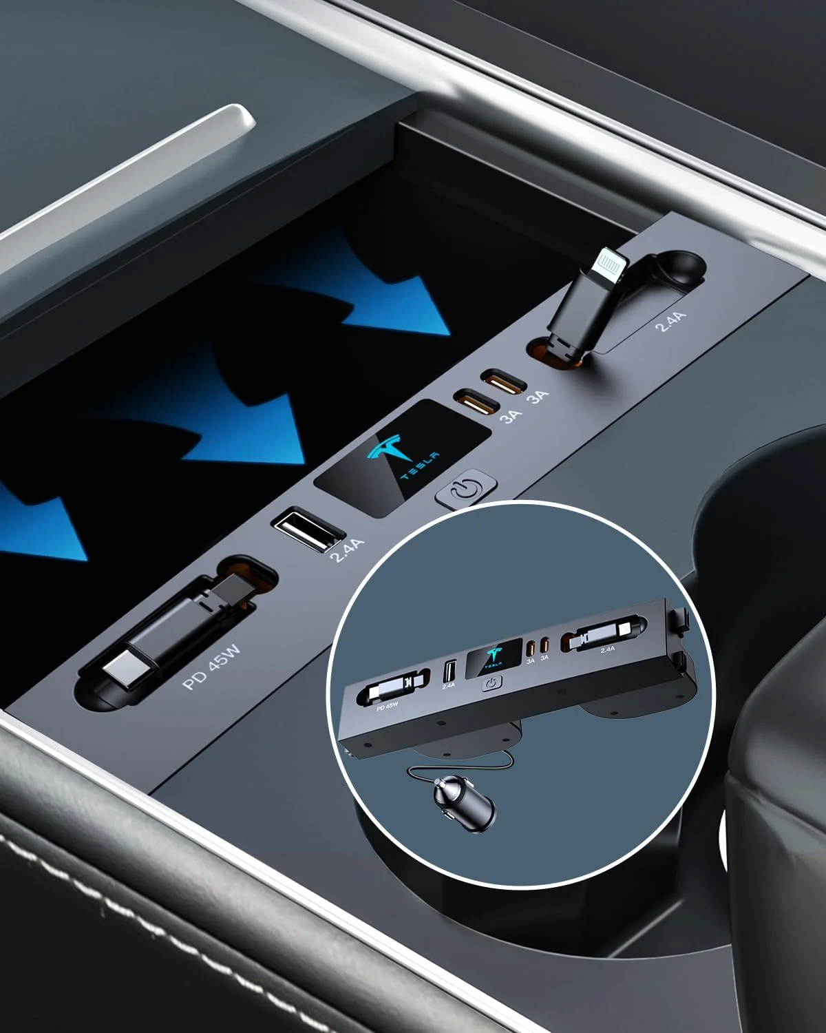 شارژر USB چند پورت خودرو برای مدل 3 هایلند 2024 و 2025 تسلا و مدل Y جونیپر 2026 جدید، لوازم جانبی چند منظوره تسلا با لوگو و کابل جمع شونده، هاب USB تسلا، هدیه برای دارندگان تسلا شارژر USB چند پورت خودرو برای مدل 3 هایلند 2024 و 2025 تسلا و مدل Y جونیپر 2026 جدید، لوازم جانبی چند منظوره تسلا با لوگو و کابل جمع شونده، هاب USB تسلا، هدیه برای دارندگان تسلا