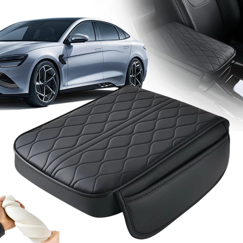 بالشتک استراحتگاه دست خودرو PINKE، روکش چرمی کنسول وسط با 2 کیف ذخیره سازی، روکش محافظ جعبه استراحتگاه دست مرکزی خودرو، لوازم جانبی جهانی خودرو، مشکی