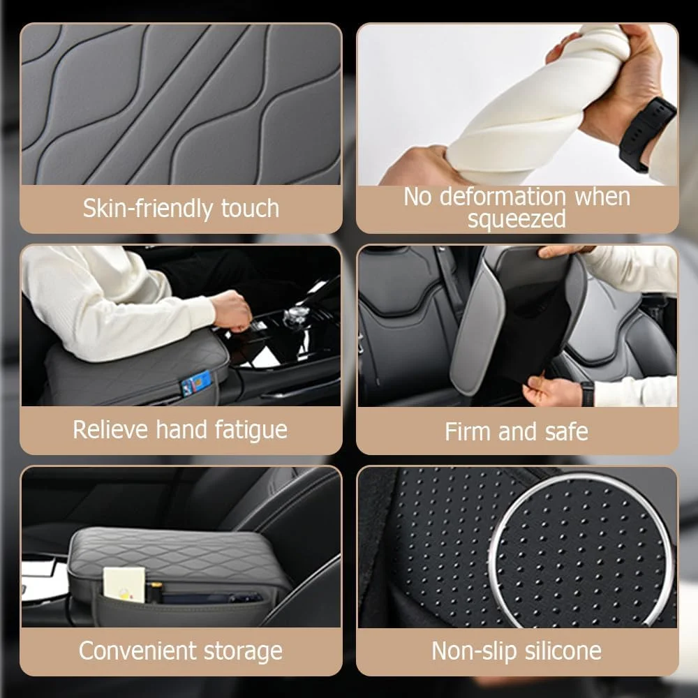 بالشتک استراحتگاه دست خودرو PINKE، روکش چرمی کنسول وسط با 2 کیف ذخیره سازی، روکش محافظ جعبه استراحتگاه دست مرکزی خودرو، لوازم جانبی جهانی خودرو، مشکی