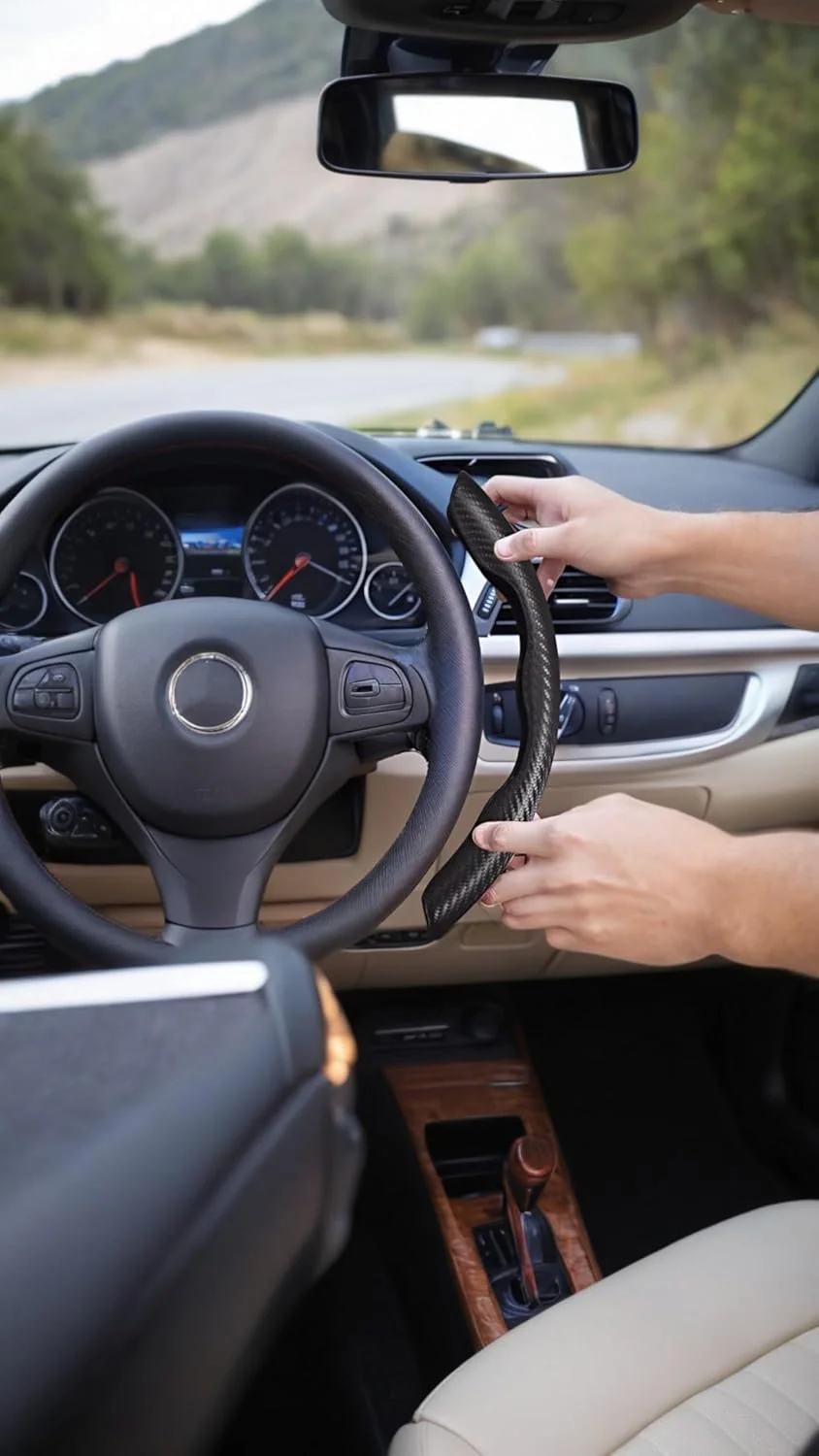 روکش فرمان فیبر کربنی Sweet seven - ضد لغزش، مناسب برای همه خودروها، آقایان و بانوان - افزایش ایمنی و زیبایی - محافظ فرمان خودرو مشکی روکش فرمان فیبر کربنی Sweet seven - ضد لغزش، مناسب برای همه خودروها، آقایان و بانوان - افزایش ایمنی و زیبایی - محافظ فرمان خودرو مشکی