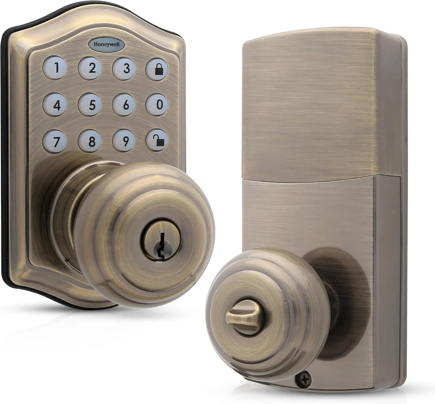 قفل دستگیره ورودی الکترونیکی Honeywell Safes & Door Locks - 8732101، برنج عتیقه، 16.5x22.3x22.8 سانتی متر