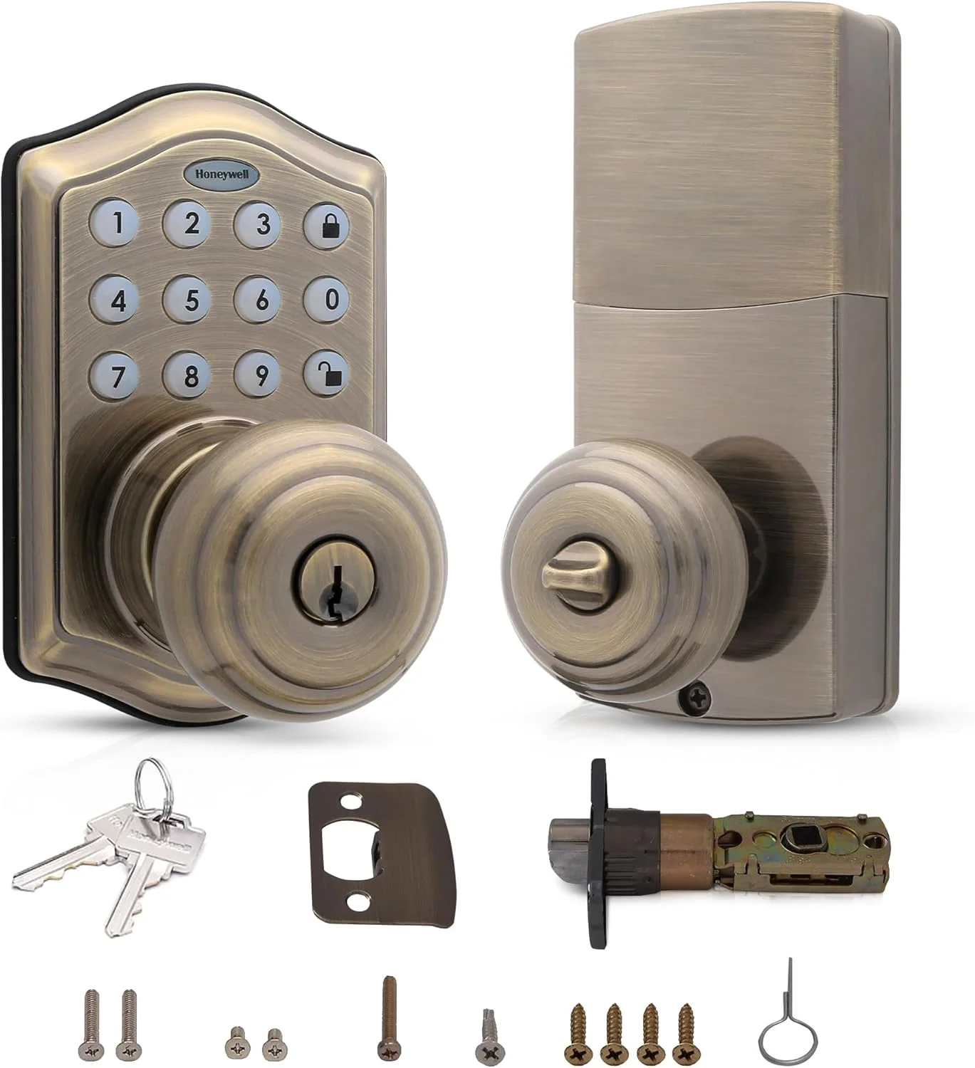 قفل دستگیره ورودی الکترونیکی Honeywell Safes & Door Locks - 8732101، برنج عتیقه، 16.5x22.3x22.8 سانتی متر قفل دستگیره ورودی الکترونیکی Honeywell Safes & Door Locks - 8732101، برنج عتیقه، 16.5x22.3x22.8 سانتی متر