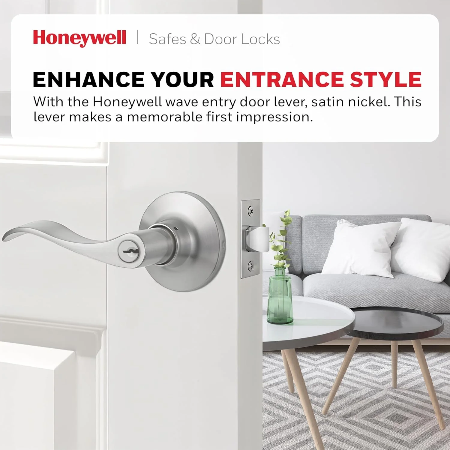 دستگیره درب ورودی اهرمی Honeywell 8106301 مدل Wave، نیکل ساتن دستگیره درب ورودی اهرمی Honeywell 8106301 مدل Wave، نیکل ساتن