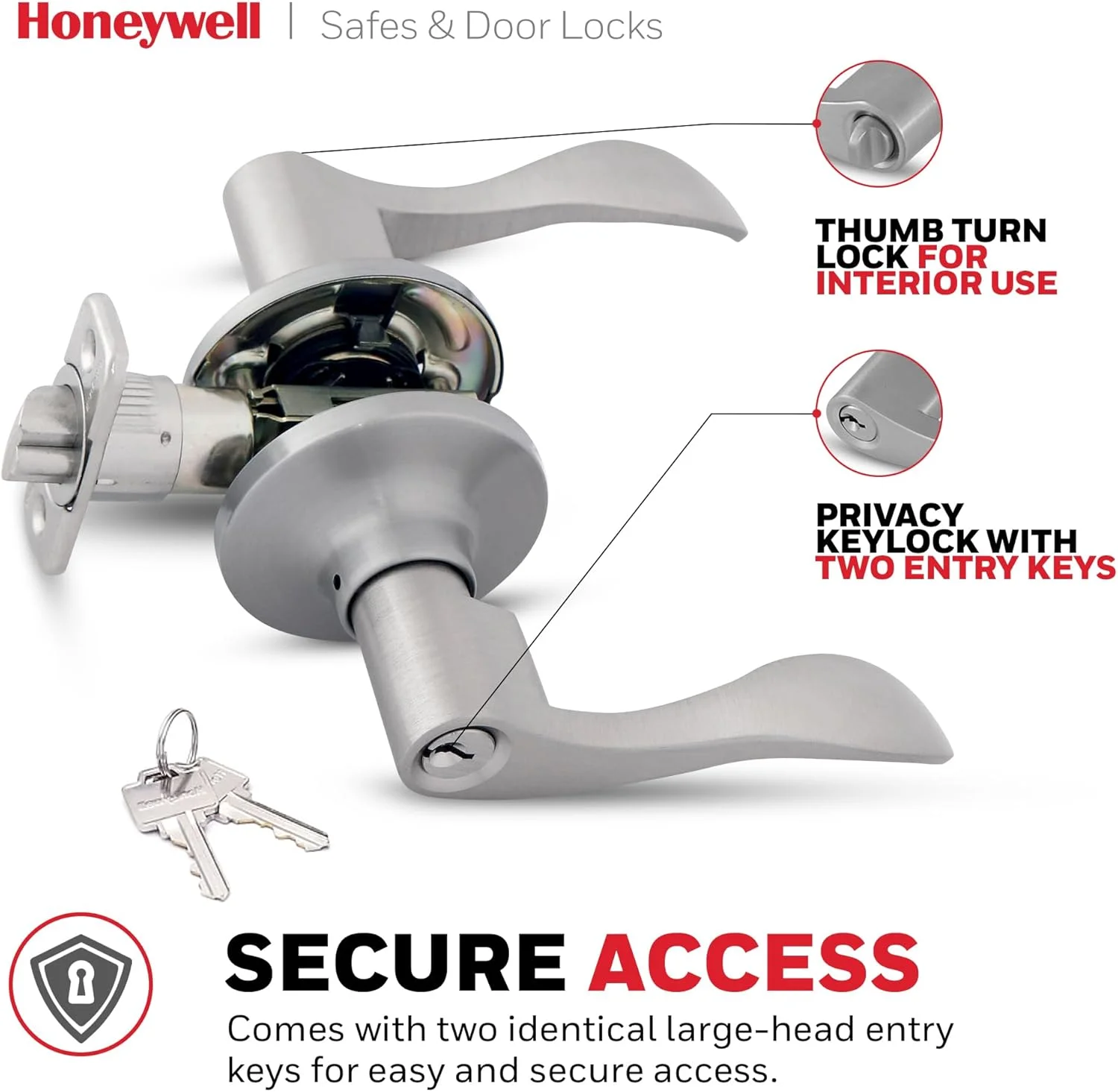 دستگیره درب ورودی اهرمی Honeywell 8106301 مدل Wave، نیکل ساتن دستگیره درب ورودی اهرمی Honeywell 8106301 مدل Wave، نیکل ساتن