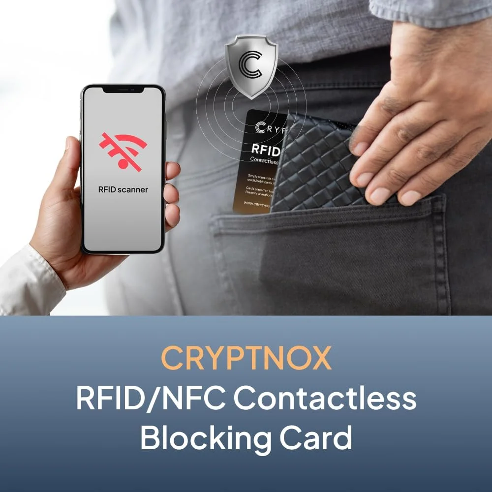 کارت مسدود کننده بدون تماس RFID/NFC کریپتنوکس® - امنیت و حریم خصوصی نهایی داده ها برای کیف پول، شناسه و کارت ها - دنیای دیجیتال خود را امروز ایمن کنید!، مشکی، مدرن
