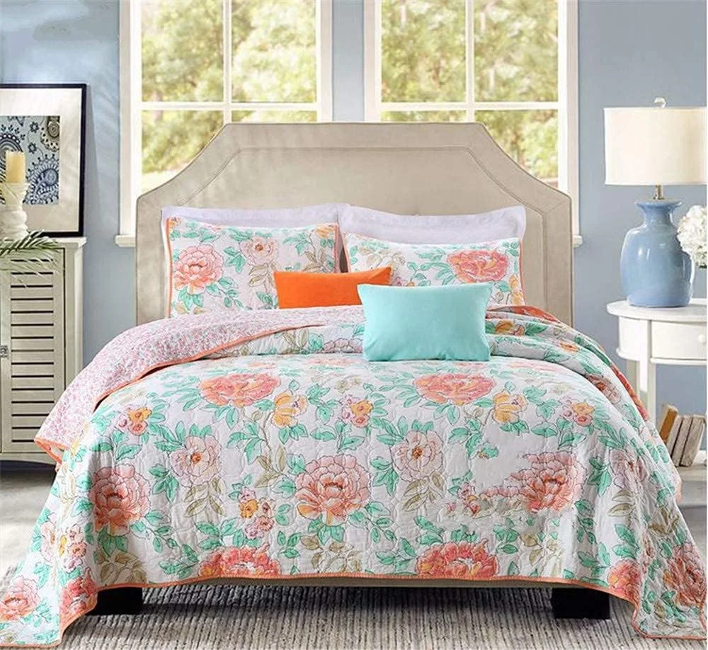 روتختی پنبه ای طرح گلدار، لحاف دوزی شده، رو تختی لوکس چاپی، روتختی آمریکایی شسته شده با آب، ست سه تکه روکش تخت و روبالشتی سایز کینگ روتختی پنبه ای طرح گلدار، لحاف دوزی شده، رو تختی لوکس چاپی، روتختی آمریکایی شسته شده با آب، ست سه تکه روکش تخت و روبالشتی سایز کینگ