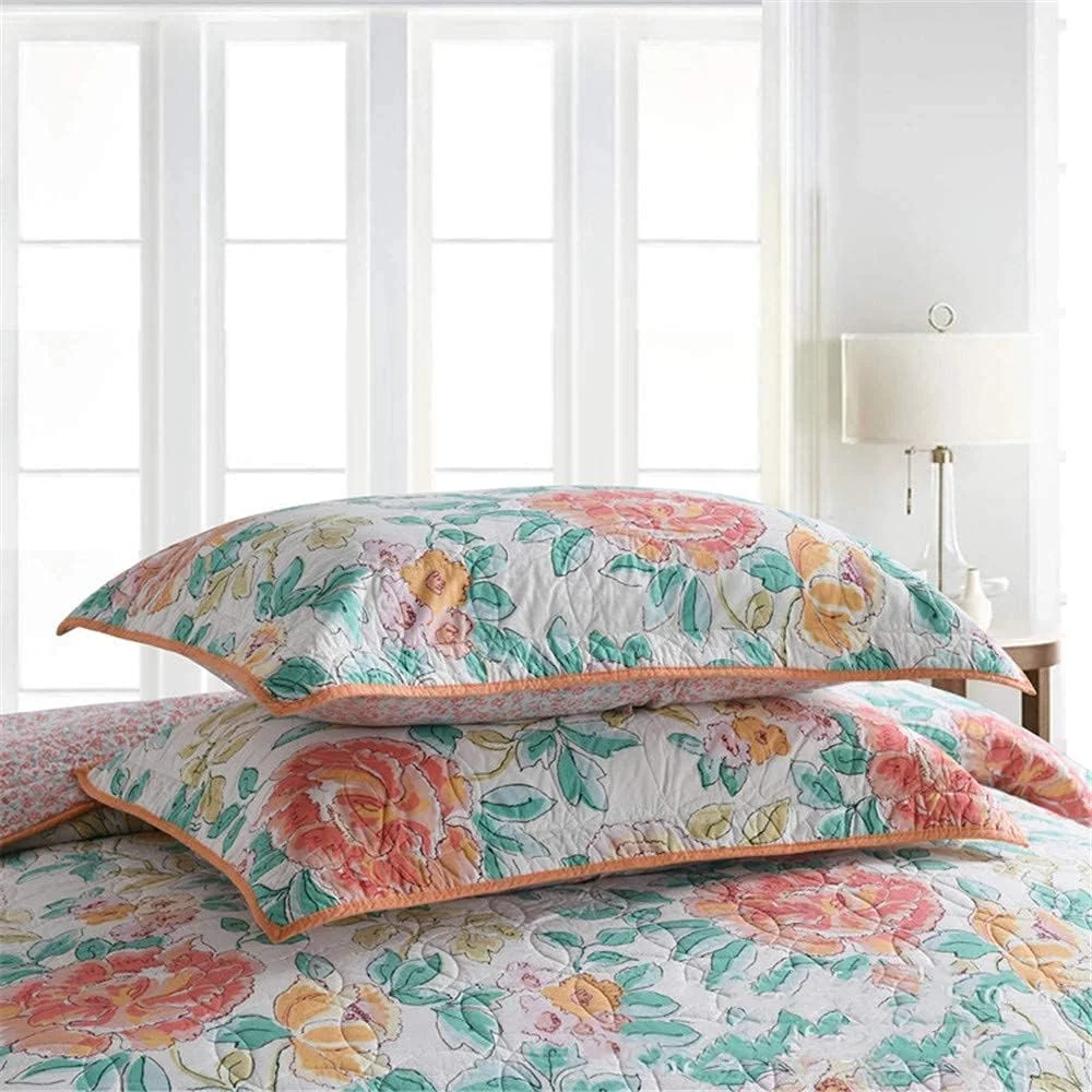 روتختی پنبه ای طرح گلدار، لحاف دوزی شده، رو تختی لوکس چاپی، روتختی آمریکایی شسته شده با آب، ست سه تکه روکش تخت و روبالشتی سایز کینگ