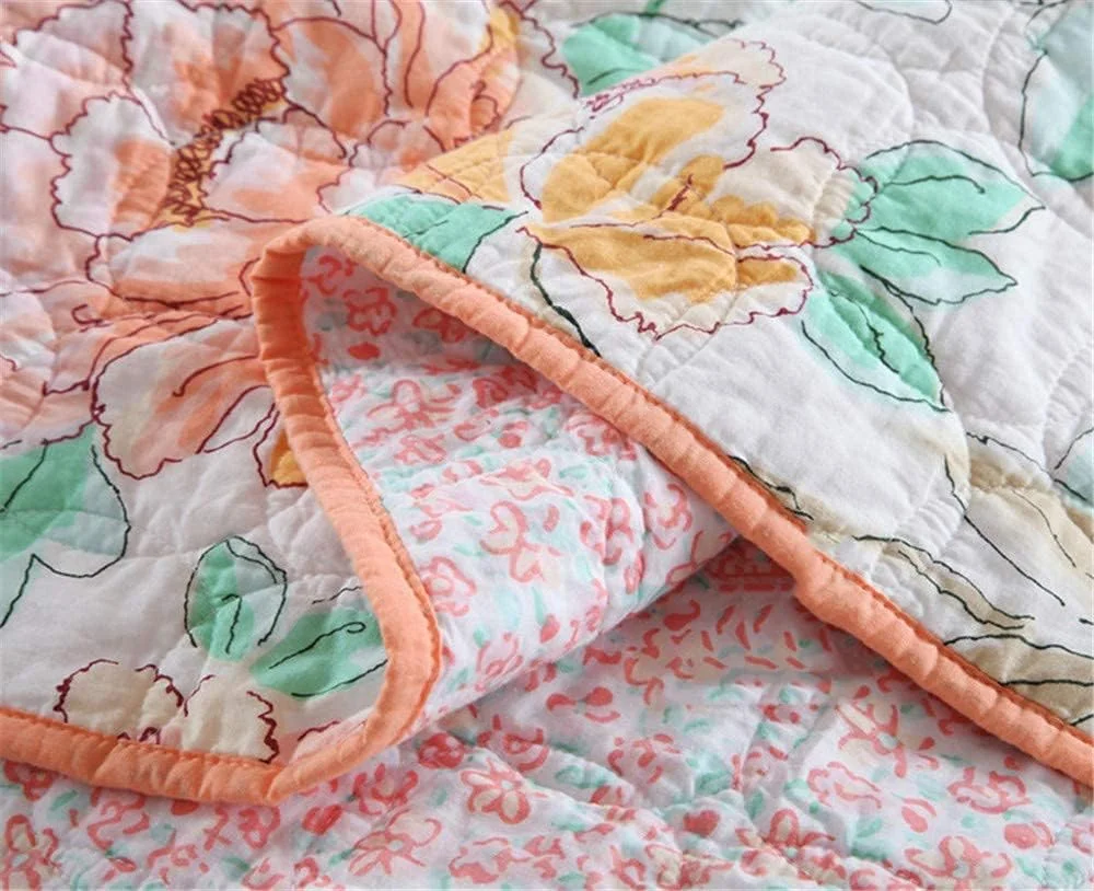 روتختی پنبه ای طرح گلدار، لحاف دوزی شده، رو تختی لوکس چاپی، روتختی آمریکایی شسته شده با آب، ست سه تکه روکش تخت و روبالشتی سایز کینگ