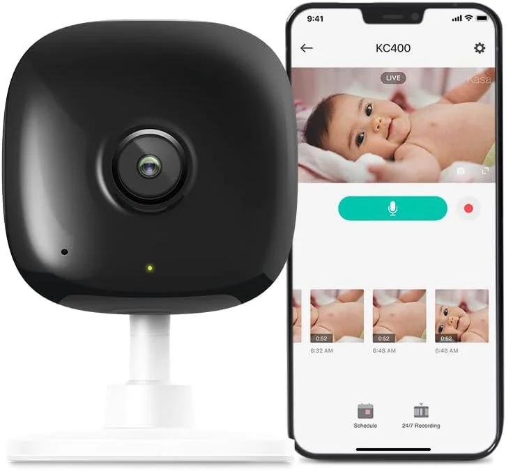 دوربین امنیتی داخلی هوشمند Kasa با کیفیت 2K QHD، تشخیص شخص/گریه کودک/حرکت، صدای دو طرفه، دید در شب تا 30 فوت، ذخیره سازی ابری/کارت SD (تا 256 گیگابایت)، سازگار با الکسا و گوگل هوم (KC400)