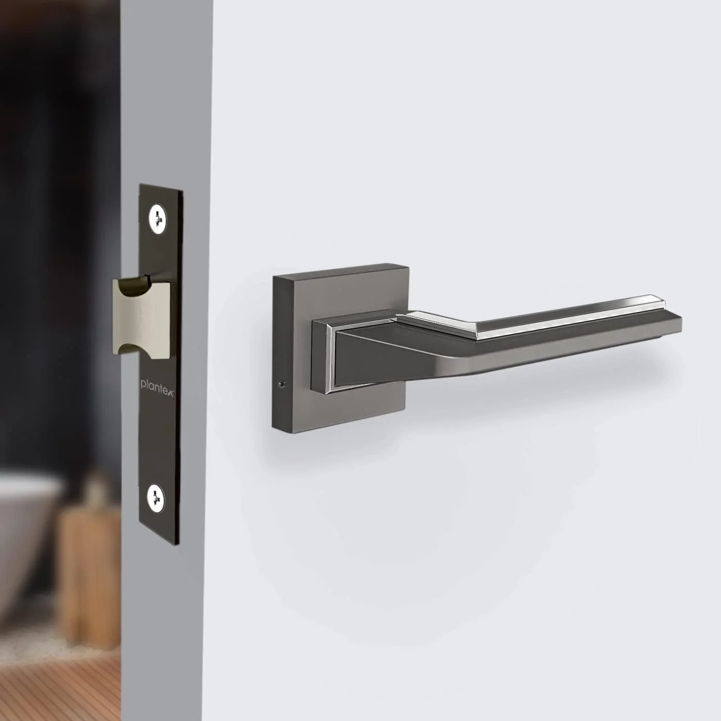 قفل درب سنگین Plantex آلیاژ زینک و برنج، قفل درب حمام/دستگیره بدون کلید مورتise برای خانه/حمام/قفل کودک (مشکی مات ساتن)، دستگیره کشویی