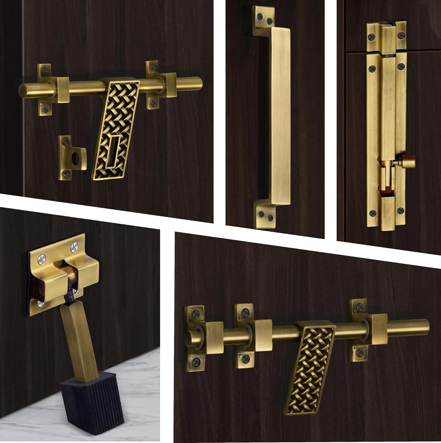 ست کامل درب استیل Plantex برای درب تکی/یراق آلات درب/لوازم جانبی درب (قفل آویز 25 سانتی متری، زبانه 20 سانتی متری، 2 عدد دستگیره 17.5 سانتی متری، قفل اهرمی 17.5 سانتی متری و استاپر درب 10 سانتی متری) - (DMAL-06-برنجی آنتیک)