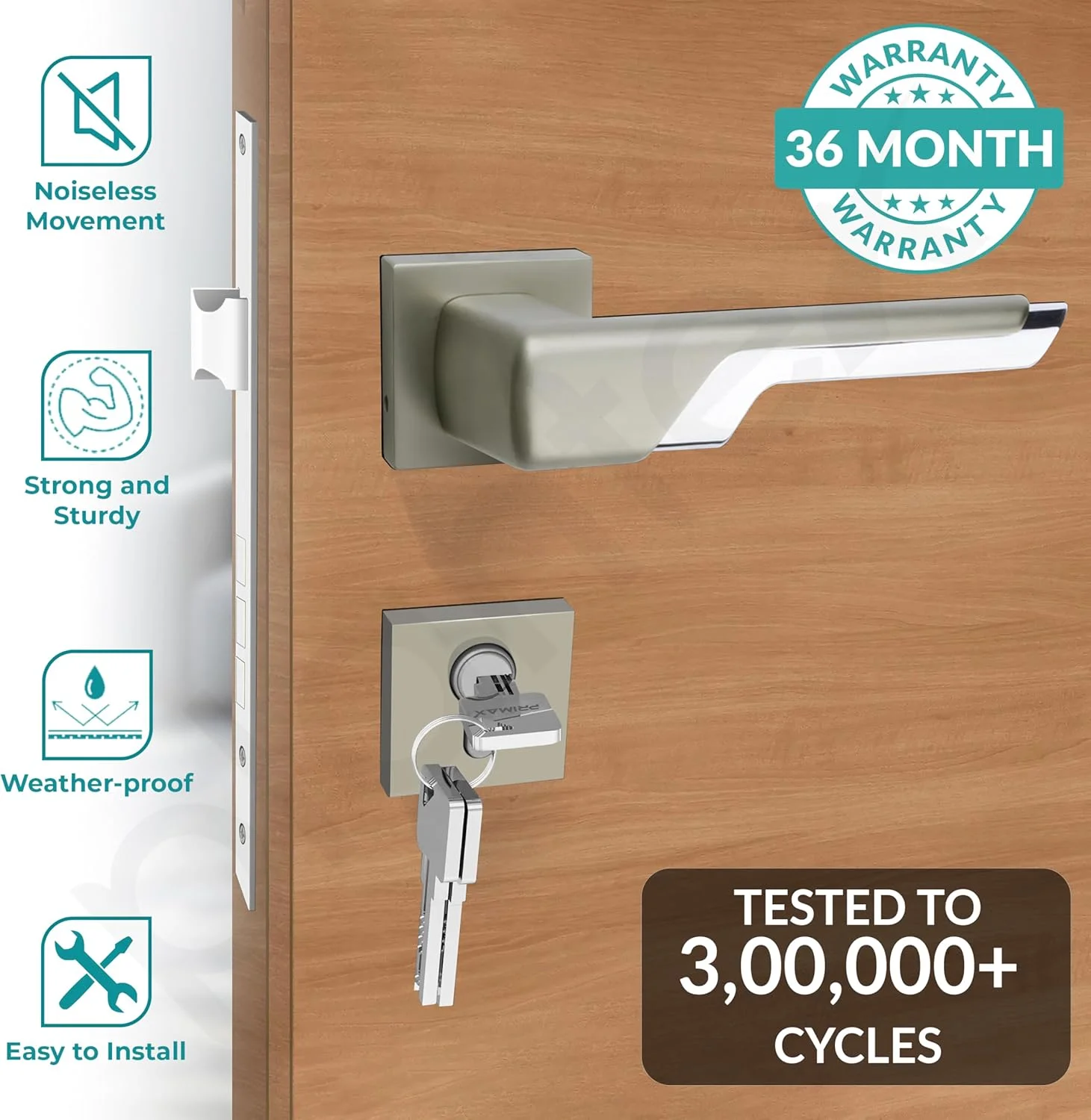 قفل زبانه ای سنگین Plantex 7093 با دستگیره درب، مناسب برای درب اصلی منزل، دارای دستگیره کششی-فشاری برای اتاق خواب/اداره/هتل/حمام به همراه 3 کلید (سفید ساتن و کروم) قفل زبانه ای سنگین Plantex 7093 با دستگیره درب، مناسب برای درب اصلی منزل، دارای دستگیره کششی-فشاری برای اتاق خواب/اداره/هتل/حمام به همراه 3 کلید (سفید ساتن و کروم)