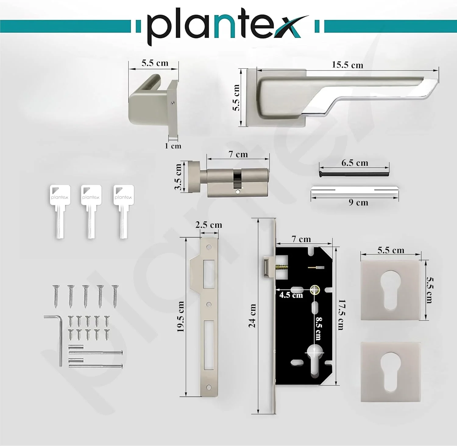 قفل زبانه ای سنگین Plantex 7093 با دستگیره درب، مناسب برای درب اصلی منزل، دارای دستگیره کششی-فشاری برای اتاق خواب/اداره/هتل/حمام به همراه 3 کلید (سفید ساتن و کروم) قفل زبانه ای سنگین Plantex 7093 با دستگیره درب، مناسب برای درب اصلی منزل، دارای دستگیره کششی-فشاری برای اتاق خواب/اداره/هتل/حمام به همراه 3 کلید (سفید ساتن و کروم)